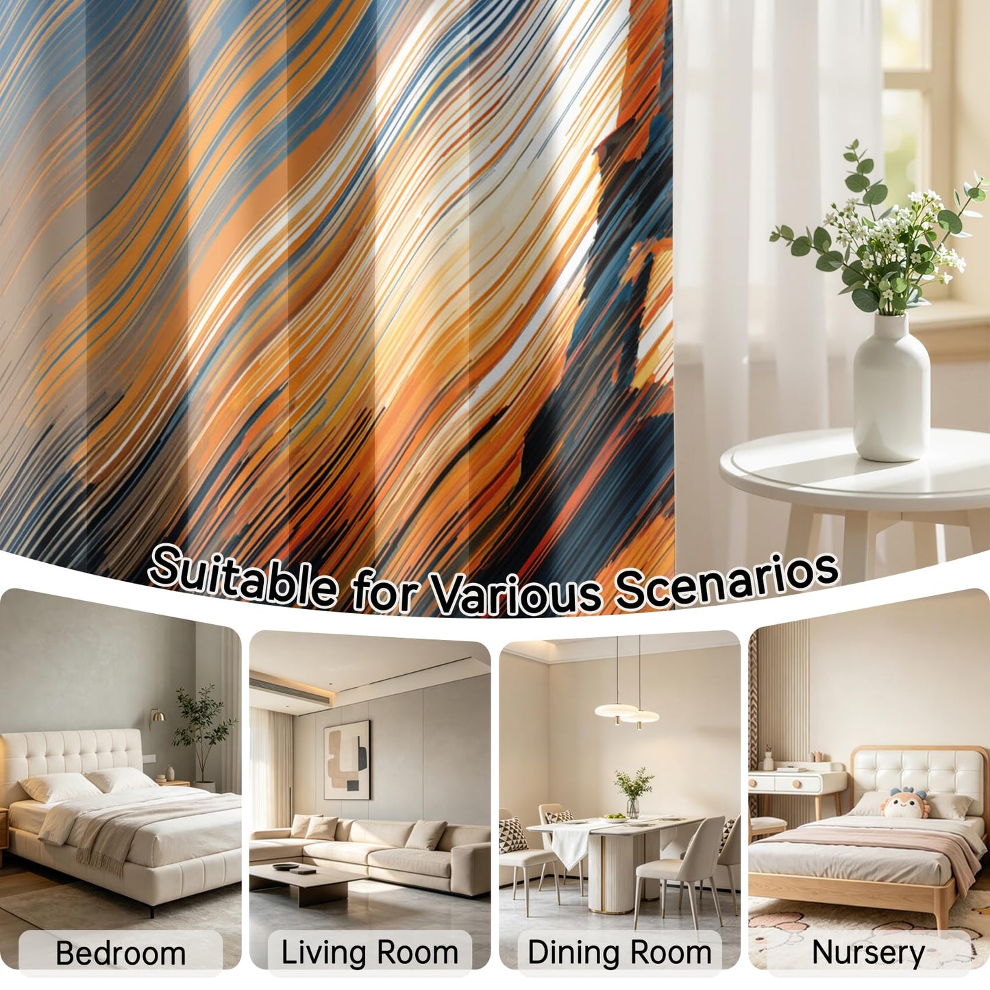 Mistwalk Abstract Eiffel Tower Curtains Blackout, 45 Inch Curtains for Bedroom & Living Room, Room Darkening Thermal Insulated Grommet Drapes, Modern Line Art Patterned Window Treatments