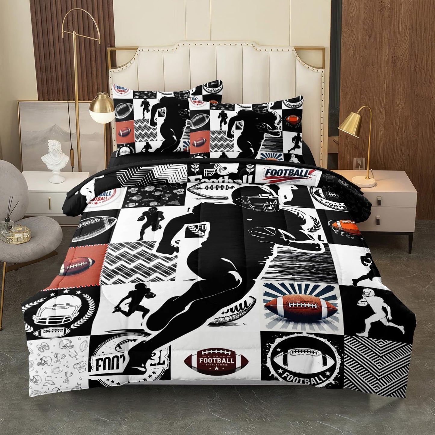 HICAND 5 Pcs Football Full Bedding Set for Boys Teens, Full Size Sports Cool Football Boys Comforter Set with Sheets