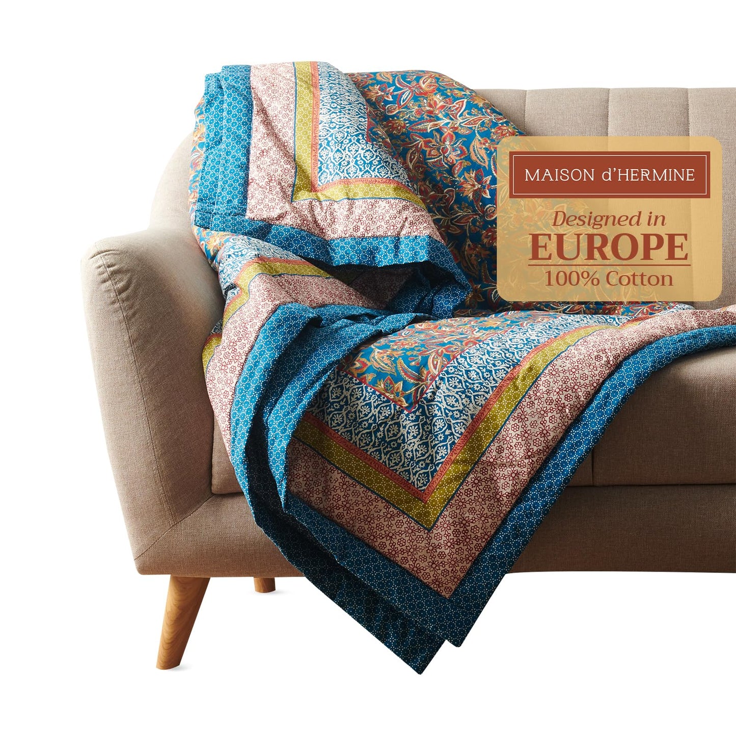 Maison d' Hermine Throw Blanket for Couch Lightweight Soft Warm Breathable Cotton Throw Blankets for Bed Girls Boys Women Men Gifts Travel Living Room Spring Summer (Kerala - Blue, 60" X 80")