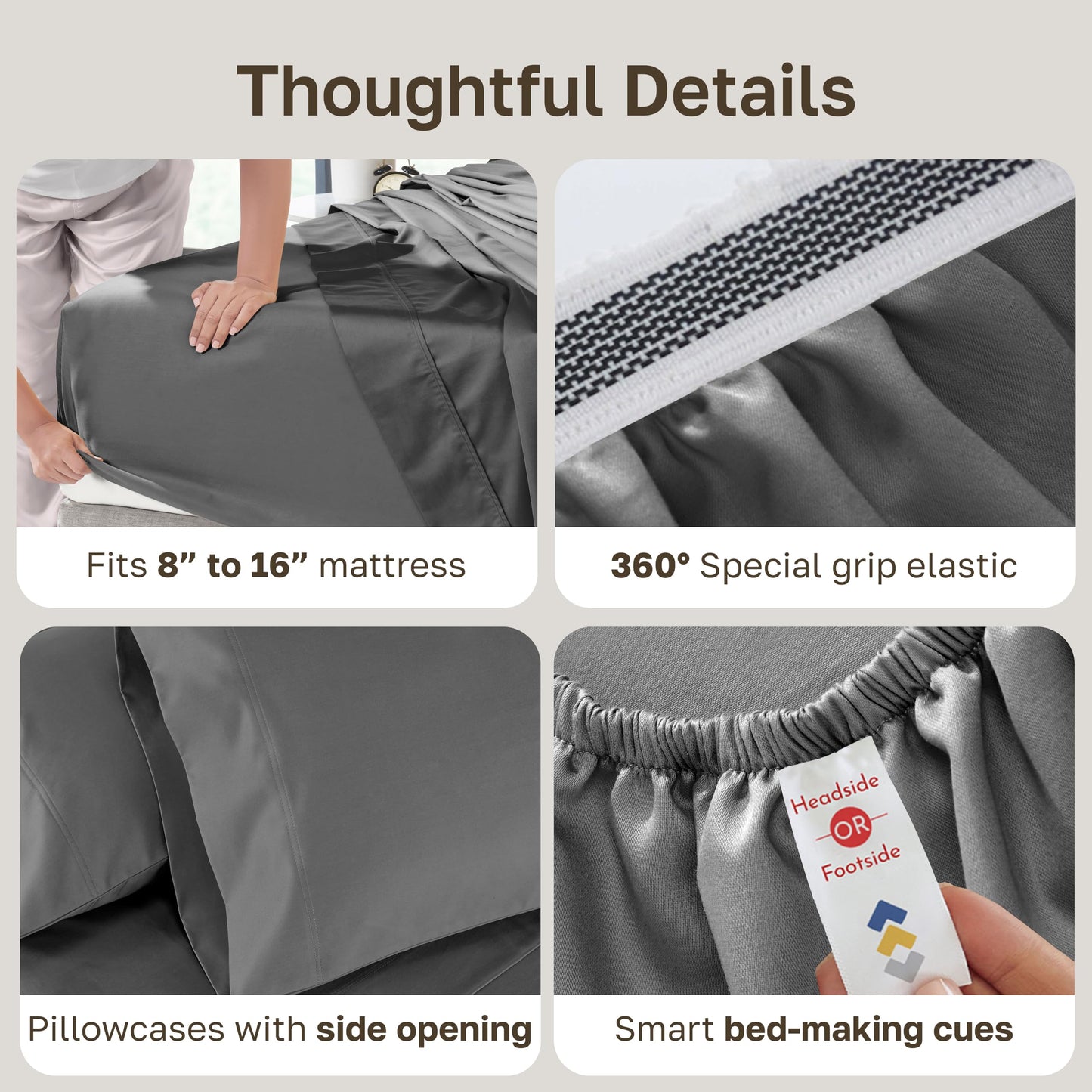 California Design Den Luxury 100% Cotton Sheets King Size Sheet Set - Buttery Soft 800 Thread Count Sateen, Deep Pocket Bedding Set - Grey