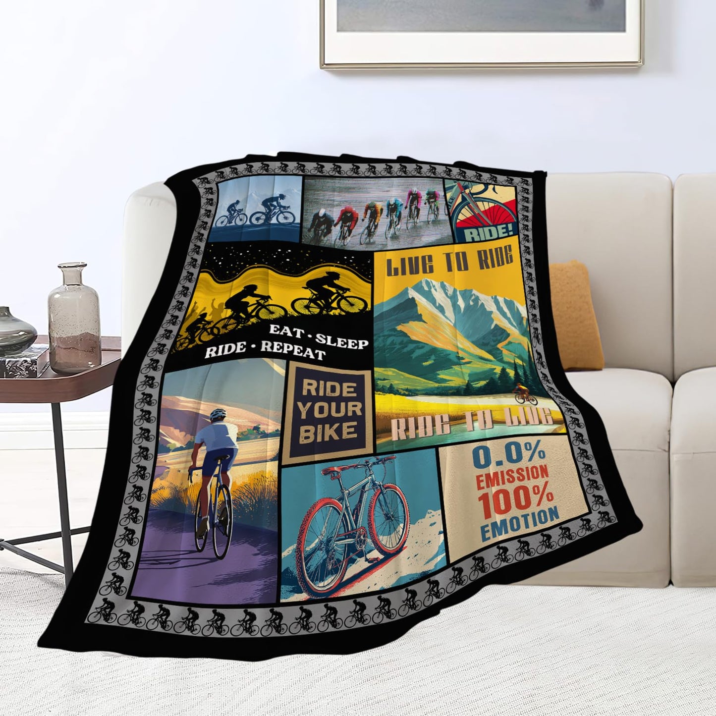 Bicycle Cycling Blanket Mountain Biking Lover Throw Blankets Gifts for Girls Boys Kids Soft Cozy Fleece Plush for Couch Sofa Bed 50"x40"