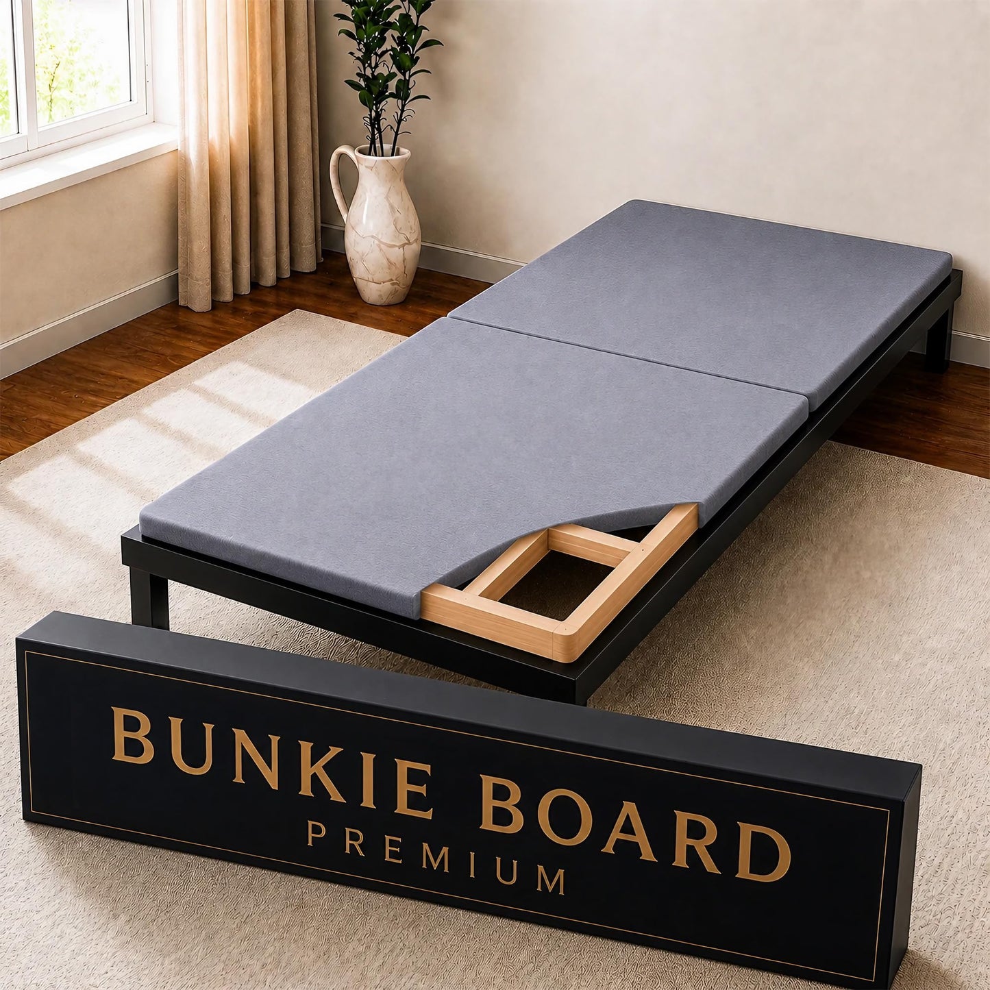 Zayton, 1.5" Split Wood Bunkie Board Twin Size Bed, Under Mattress Support, Fully Assembled, Fabric Ventilation Cover-Replaces Wooden Slats or Box Spring for Bed Frames