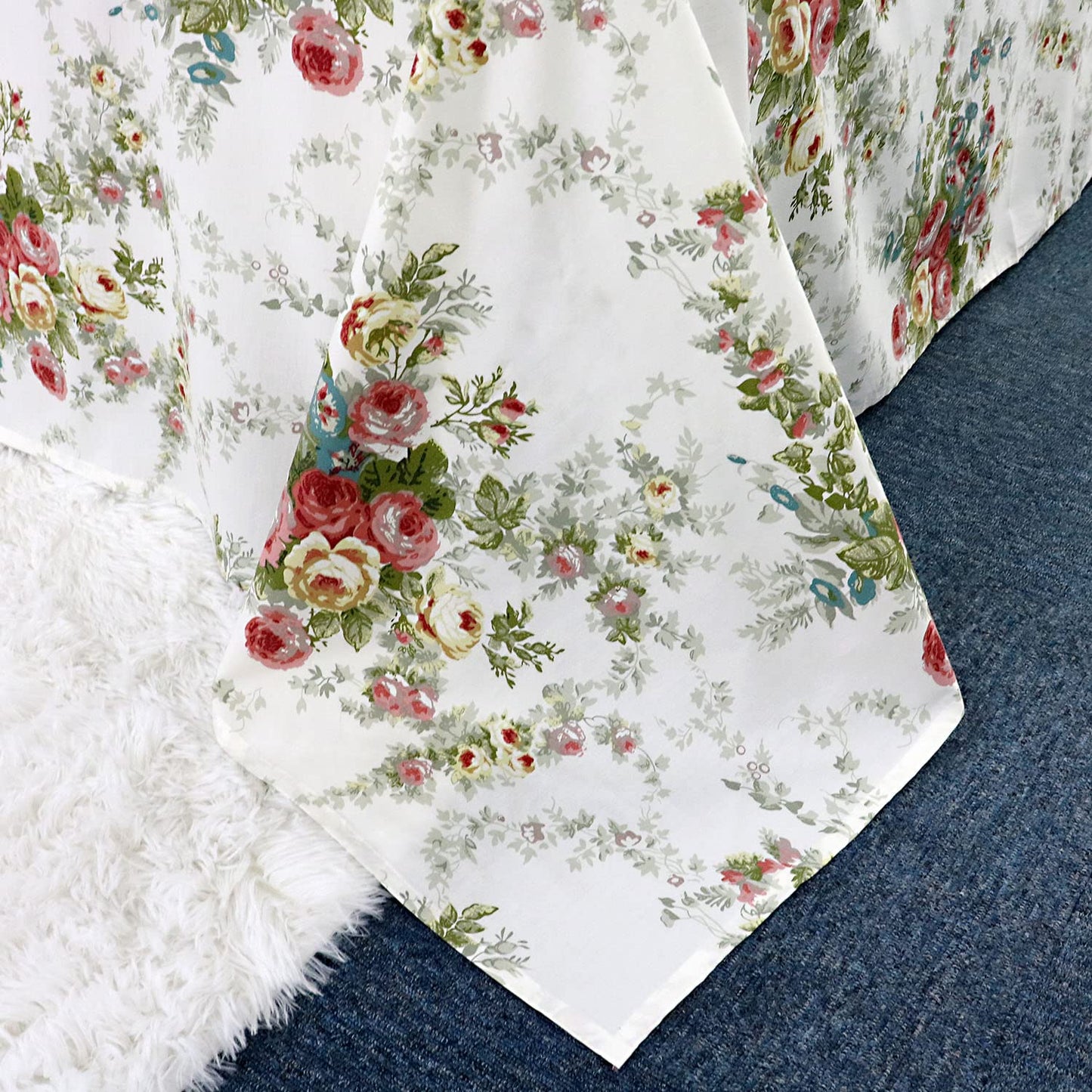 FADFAY Rose Sheets Floral Bed Sheets Queen 100% Cotton Off White Victorian Flower Printed Shabby Vintage Antique Bedding Soft Natural Cotton Deep Pocket Fitted Sheet 4Pcs, Queen