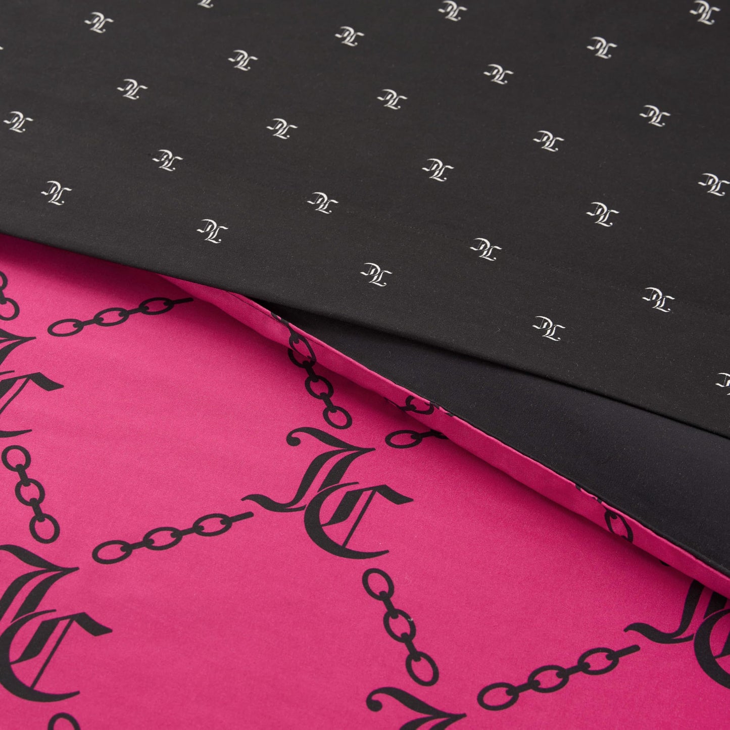 Juicy Couture Hot Pink/Black Link Logo Printed Comforter Set, Queen – Complete 8-Piece Bed in a Bag Collection