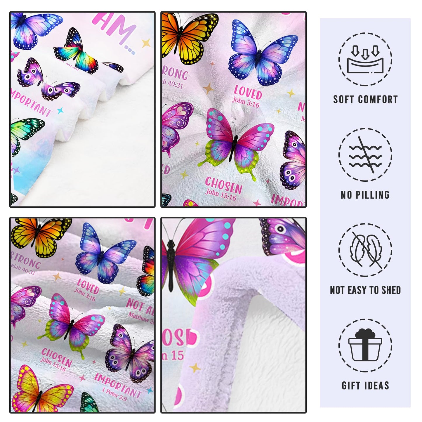 CIUGOIG Christian Gifts for Women Faith, God Says I Am Butterfly Blanket 50"x60", Butterfly Inspirational Religious Birthday Gifts for Women Butterflies, Christian Scripture Throw