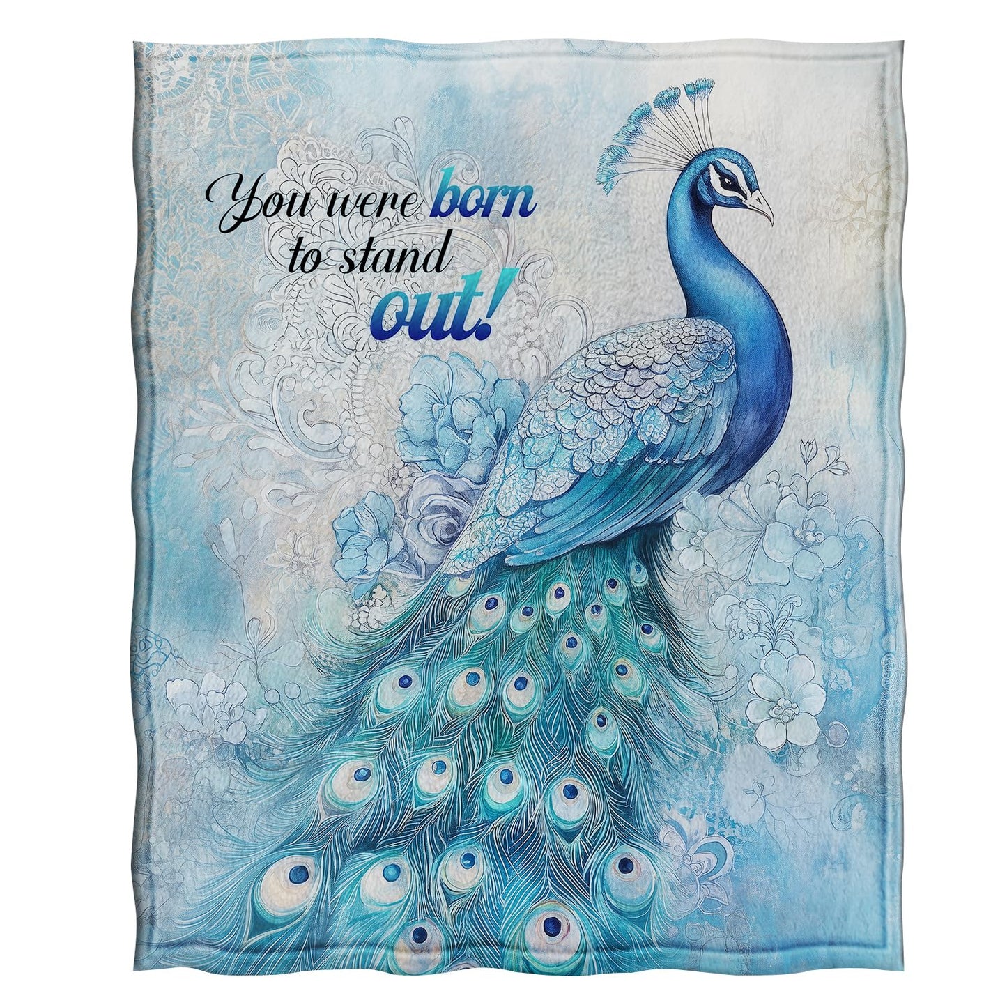 Jekeno Peacock and Floral Throw Blanket Gifts for Adult Kids, Inspirational Peacock Gifts for Women Men, You were Born to Stand Out - Peacocks Themed Decor for Home Bed Couch 50"X60"