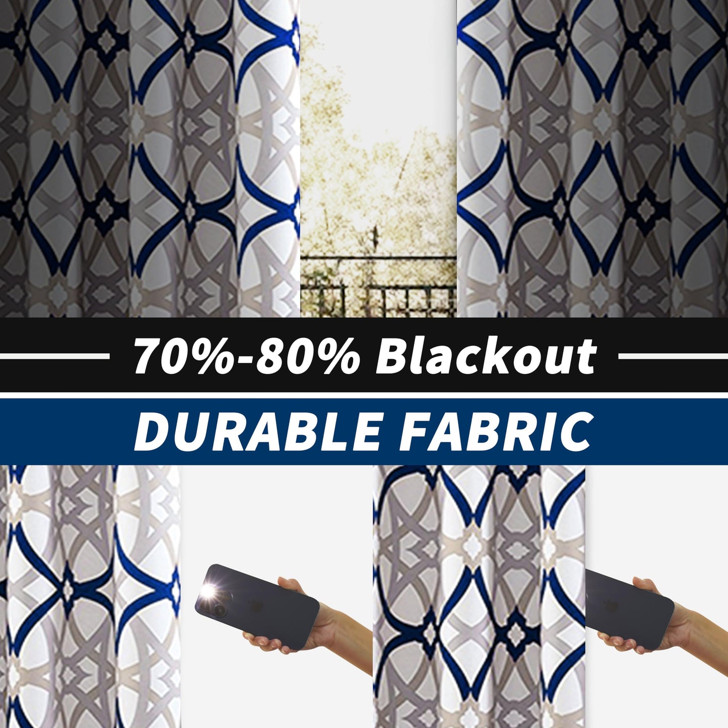 DriftAway Alexander 80% Blackout Curtains for Living Room 250GSM Pattern Match Thermal Insulated Room Darkening Geo Moroccan Mid Century Grommet Bedroom Drapes 2 Panels 52 Inch by 84 Inch Navy Gray