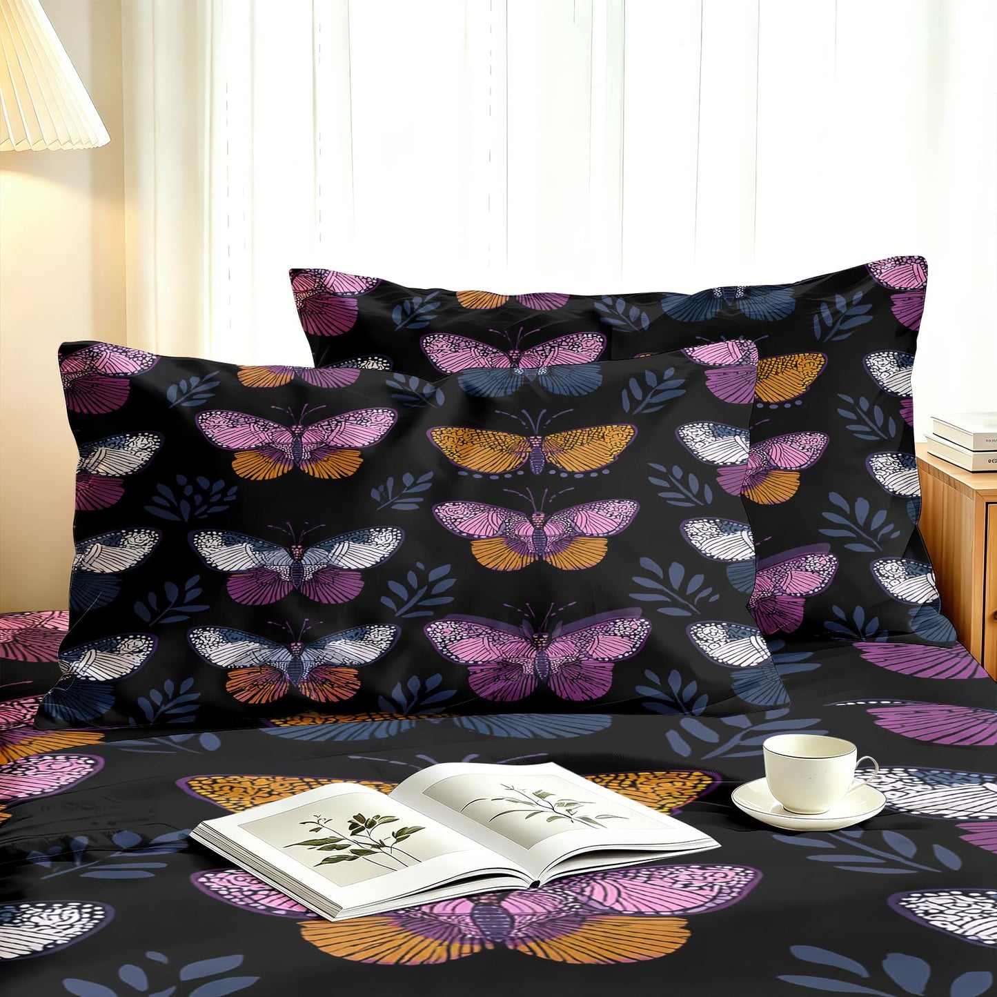 Butterfly King Sheet Set 4 Pcs Gothic Dark Bed Sheets