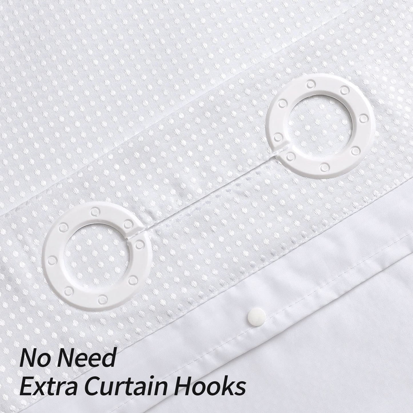 MitoVilla No Hooks Need White Waffle Shower Curtain Liner Set, Modern Waffle Weave Fabric Shower Curtains with Snap-in Liner for Luxury Hotel Grade Spa-Like Bathroom Decor, 72 x 74