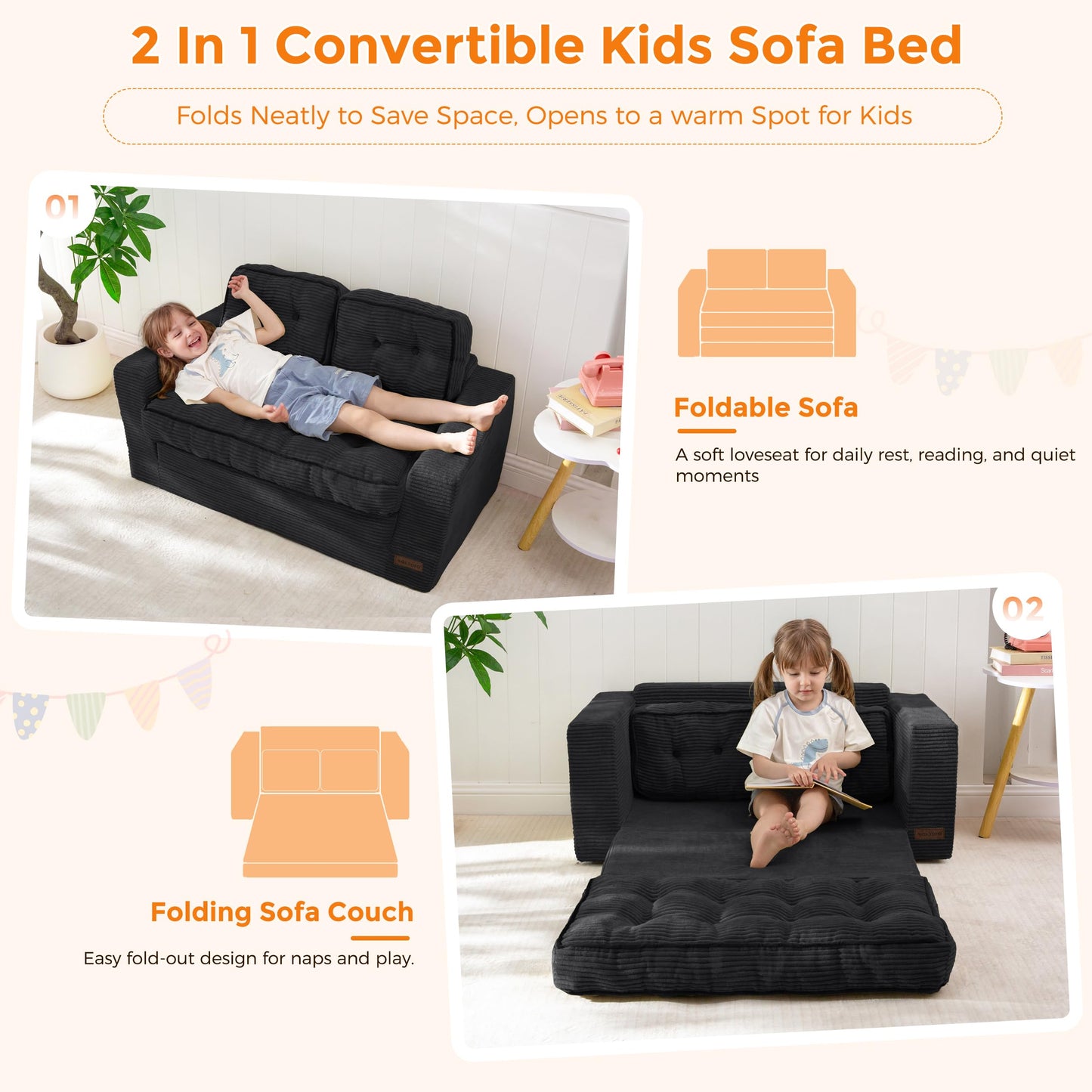 MAXYOYO Convertible Sofa Bed for Boys and Girls, Floor Kids Bean Bag Chair
