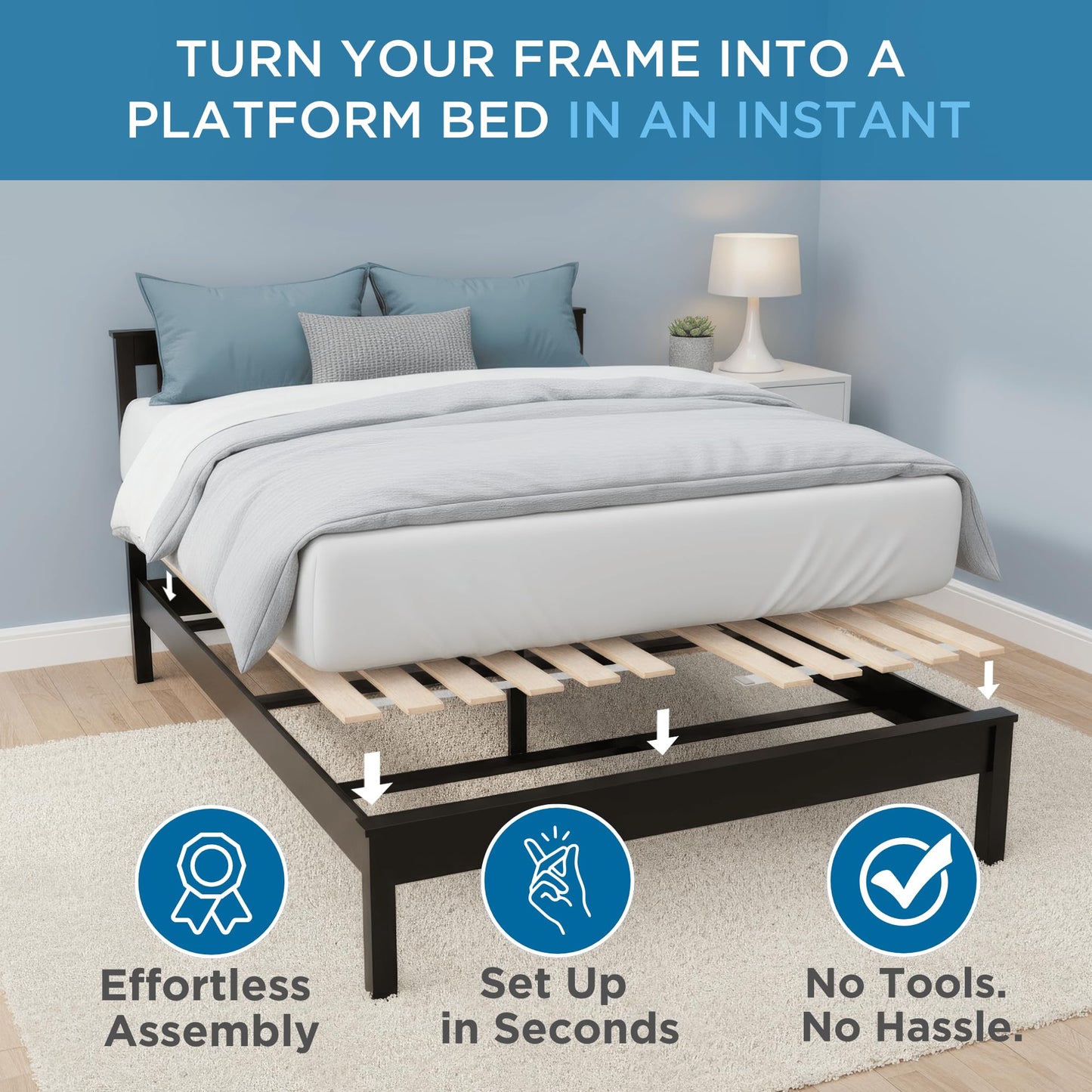 Meliusly SlatSure Queen Size Bunkie Board – Heavy Duty Vertical Bed Slats & Foldable Wooden Support Board for Sagging Mattress or Platform Bed Frame, Box Spring Alternative and Replacement