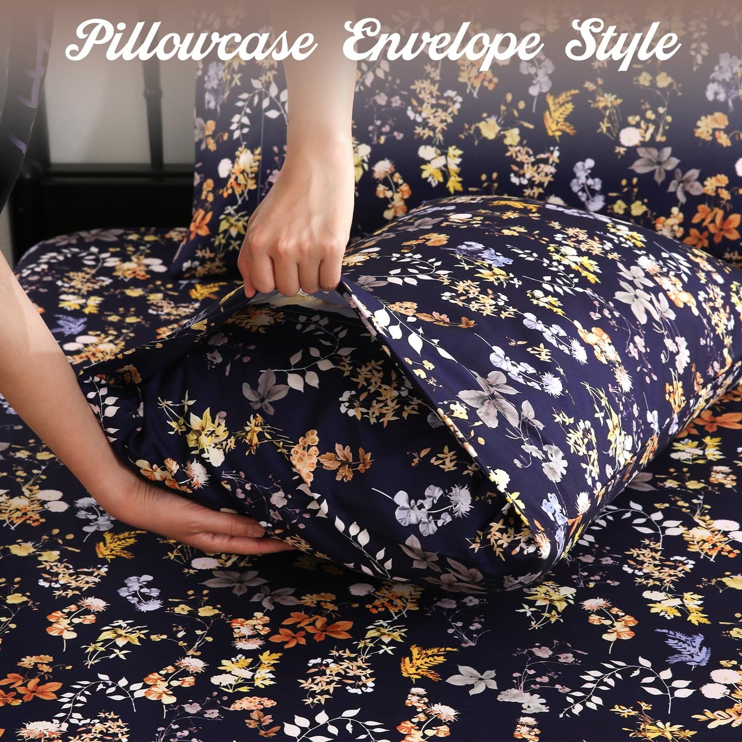 CozySmile 4 Pieces Queen Sheet Set Floral, Boho Sheets Soft Microfiber Deep Pocket, Floral Sheets (Queen, Tranquil Night Bloom)