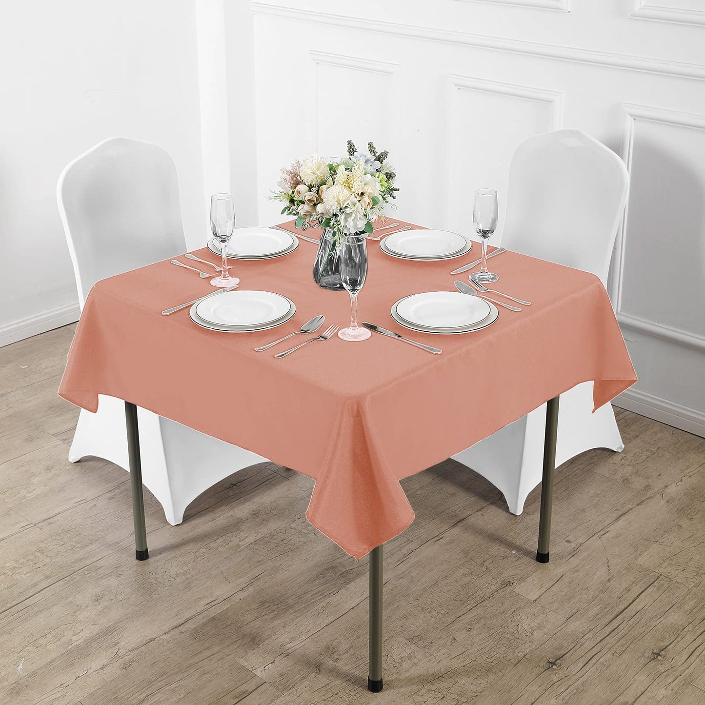 Fokitut 2 Pack Waterproof Square Tablecloth, 90x90 Inch, Stain Resistant and Wrinkle Polyester Table Cloth, Fabric Table Cover for Kitchen Dining, Wedding, Party, Holiday Dinner-Dusty Pink