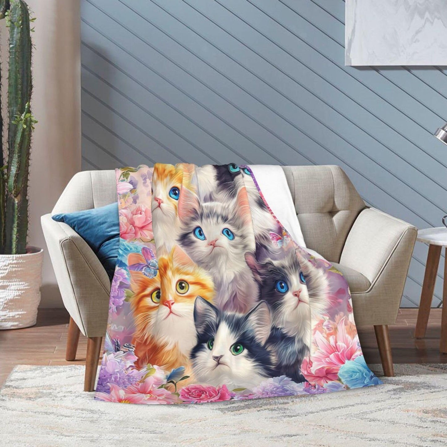 Cute Cat Blanket Cat Fleece Throw Blanket Super Soft Fuzzy Plush Cozy Warm Cats Decor Stuffed Bedding Blankets Gift for Boys Girls Men Women Kids & Adult 50"x40"