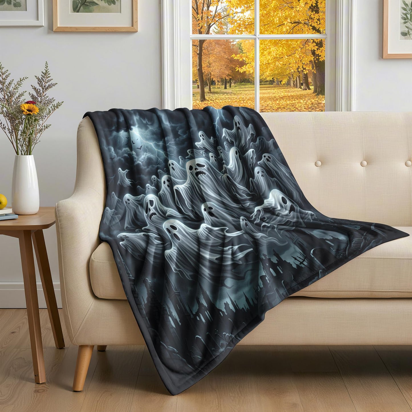 GEDAEUBA Ghost Throw Blankets Halloween - Spooky Fleece Blanket Throw, Soft Cozy Blankets & Throws for Couch, Bed, and Sofa, 50x60 inches