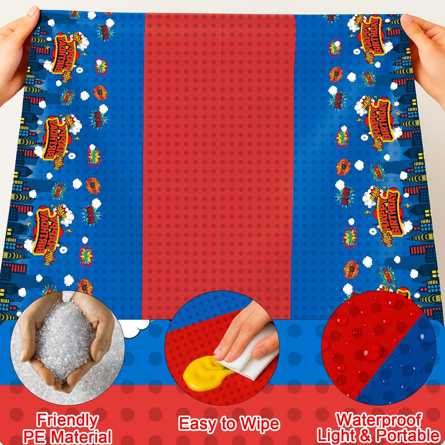iCrius 3 Piece Party Tablecloth Rectangle Table Covers for Birthday Party Decorations, 108"x54" Plastic Table Cloth Disposable, Hero Themed Birthday Celebration Supplies Blue Skyscraper (3)
