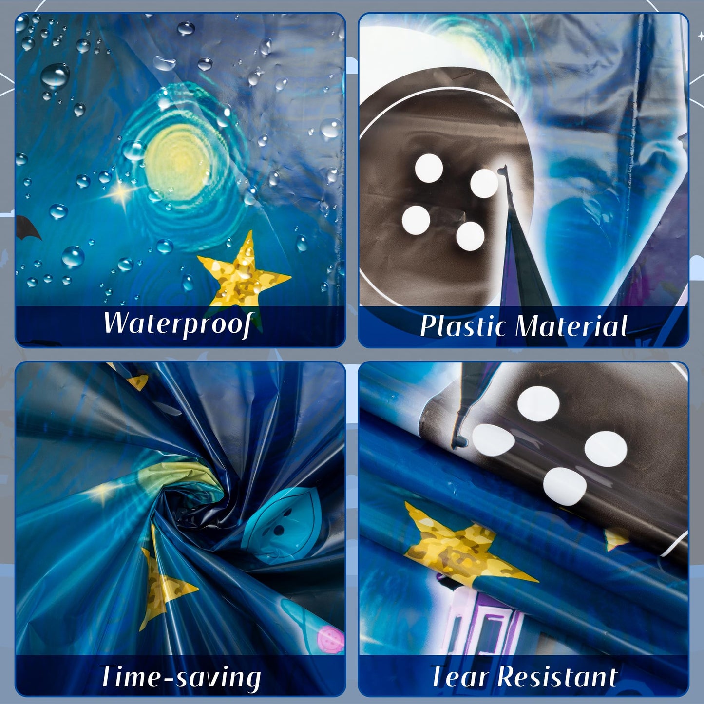 Andi Cppss Starry Night Plastic Tablecloth - 3PCS Starry Night Halloween Table Cover Black Cat Button Eyes Print Plastic Disposable Rectangle Table Cover for Kid Birthday Party Supply (51.2x86.6 Inch)