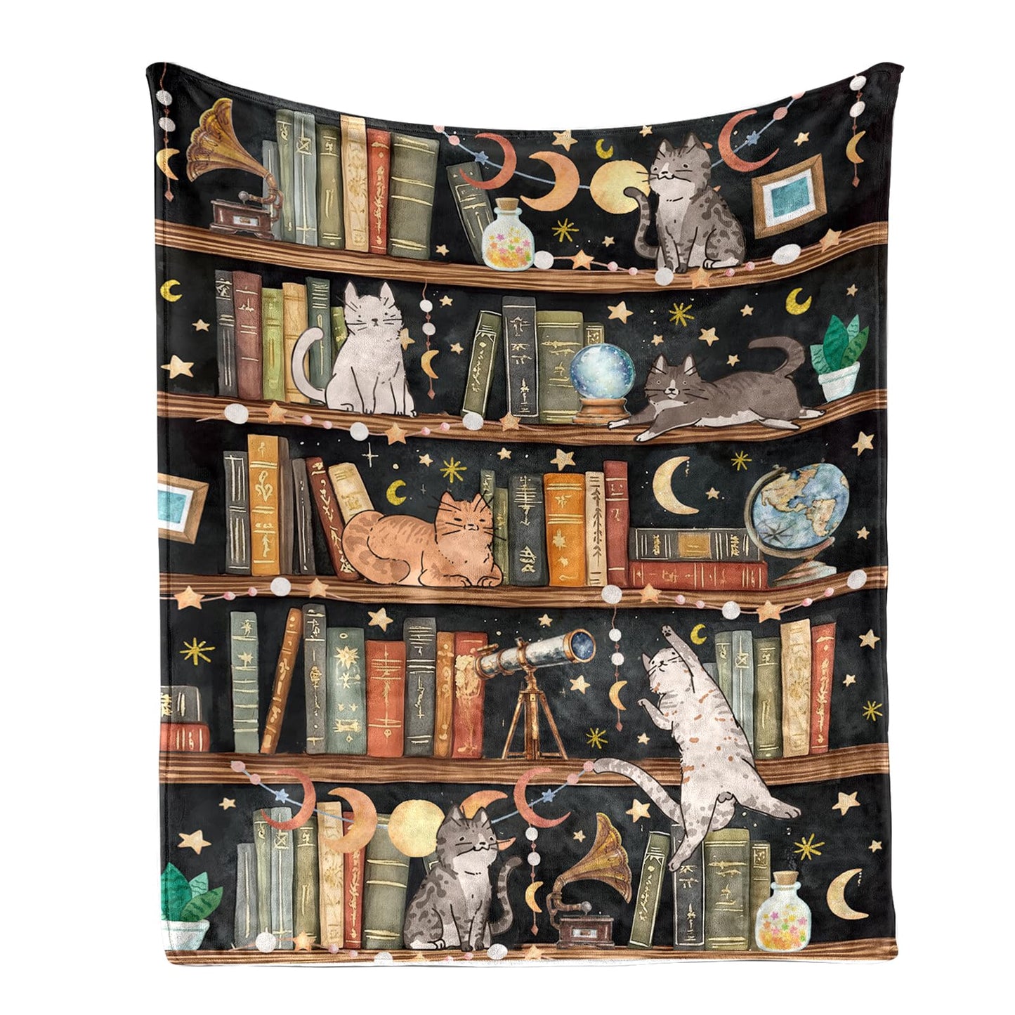 Library Cat Blanket Gifts for Girls, Book Lovers Gifts for Women, Cat Lover Gifts, Cats Christmas Thanksgiving Birthdat Gift for Women Mom Daughter Sister, Cats Decor for Room, Kitten Blanket 50X60 IN