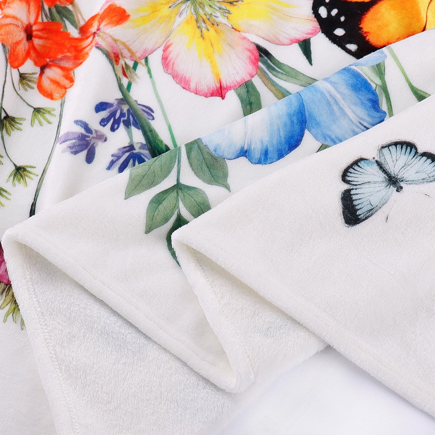 Floral Blanket Ultra Soft Butterfly Flowers Throw Blankets Wildflower Leaves Flannel Fleece Throw Watercolor Warm Cozy Fuzzy Plus Gift Cabin Blanket for Bed Sofa,60" X 80"