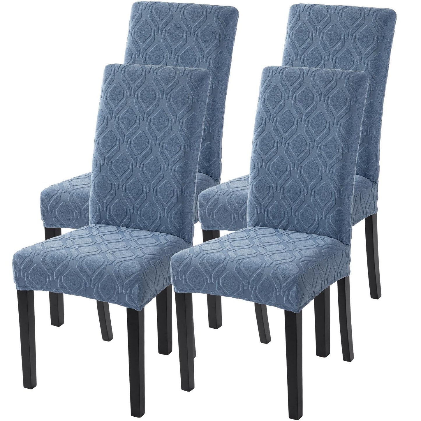 SearchI Dining Room Chair Covers Set of 4, Stretch Jacquard Parsons Chair Slipcovers Spandex Removable Washable Kitchen Chair Protector Cover for Dining Room, Hotel, Ceremony (Gray-Blue Geometric)