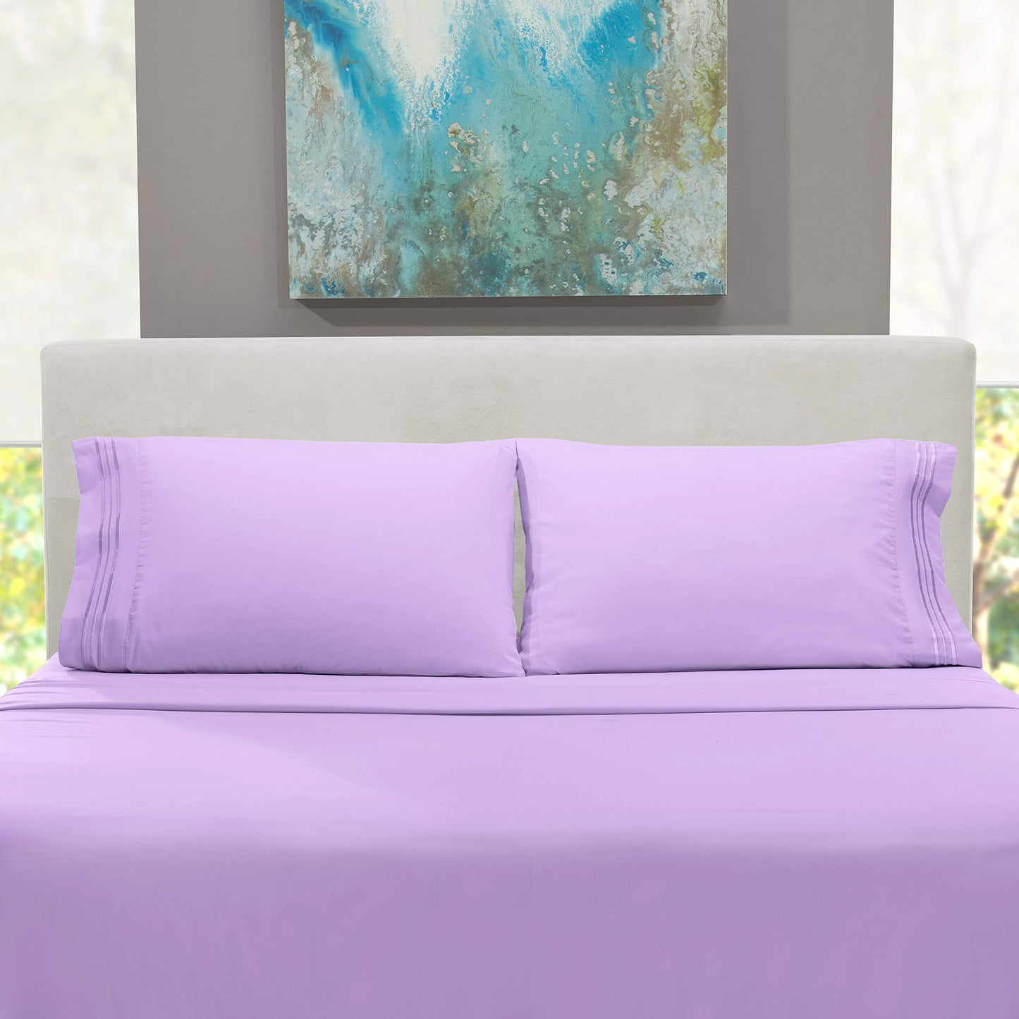 Hearth & Harbor Full Size Sheets - 4 Piece Bed Sheet Set, Hotel Luxury Double Brushed Bed Sheets - Extra Soft Bedding Sheets & Pillowcases, Full, Lavender