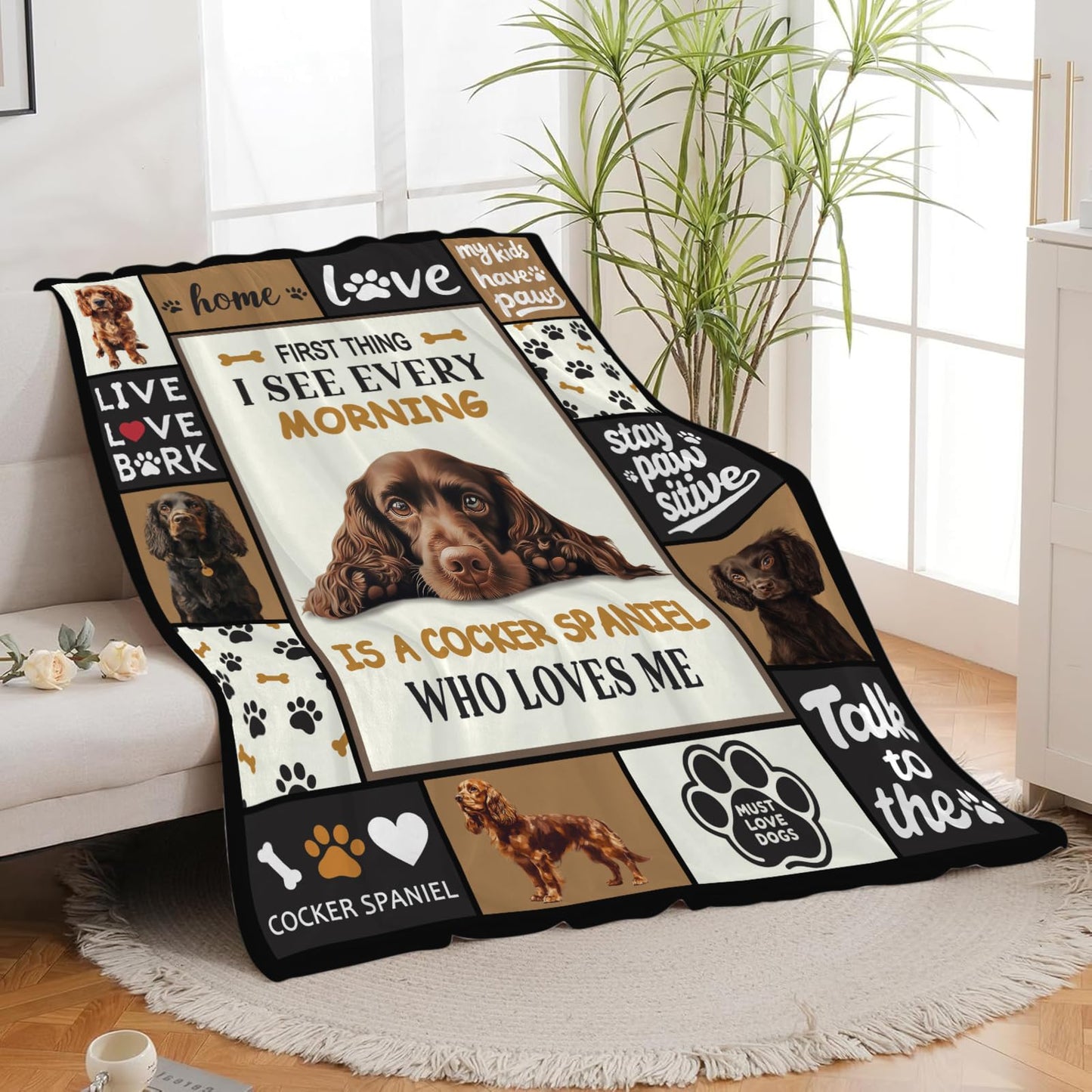 Lovira Cocker Spaniel Throw Blanket Dog Print Blankets Gifts for Couch Sofa Bed Stuff Decor Lightweight Soft Cozy Fleece Plush Warm Flannel Bedding for Lover Men Women 40"x50"