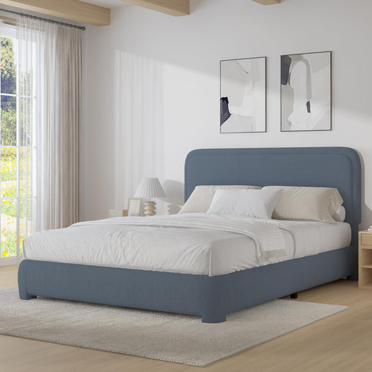 BarnFurin Full Size Bed Frame,Cloud Boucle Upholstered Platform Bed Frame with Headboard, Soft Rounded Corners, No Box Spring Required, Non-Slip and Noise-Free, Easy Assembly, Blue