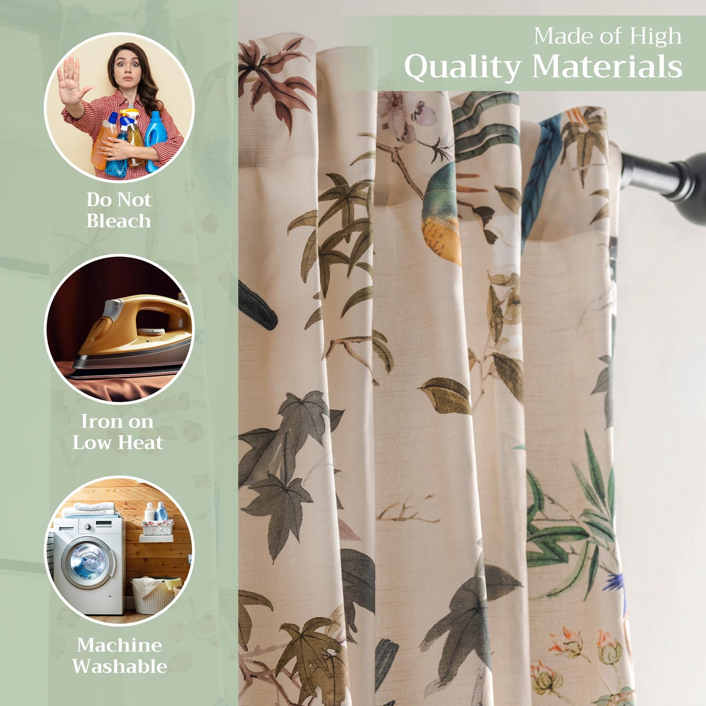 Maison d' Hermine Curtains for Living Room 100% Cotton 96 inch Length One Panel Light Filtering Curtains for Windows with Rod and Loop Pockets Spring Summer (Hokuzai - Beige, 50" W x 96" L)