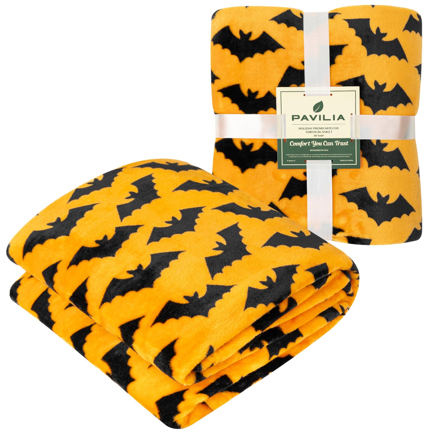 PAVILIA Halloween Throw Blanket for Couch | Bat Fall Halloween Fleece Blanket | Soft, Plush, Warm Black Fall Cabin Throw, 50x60 (Bat Halloween)