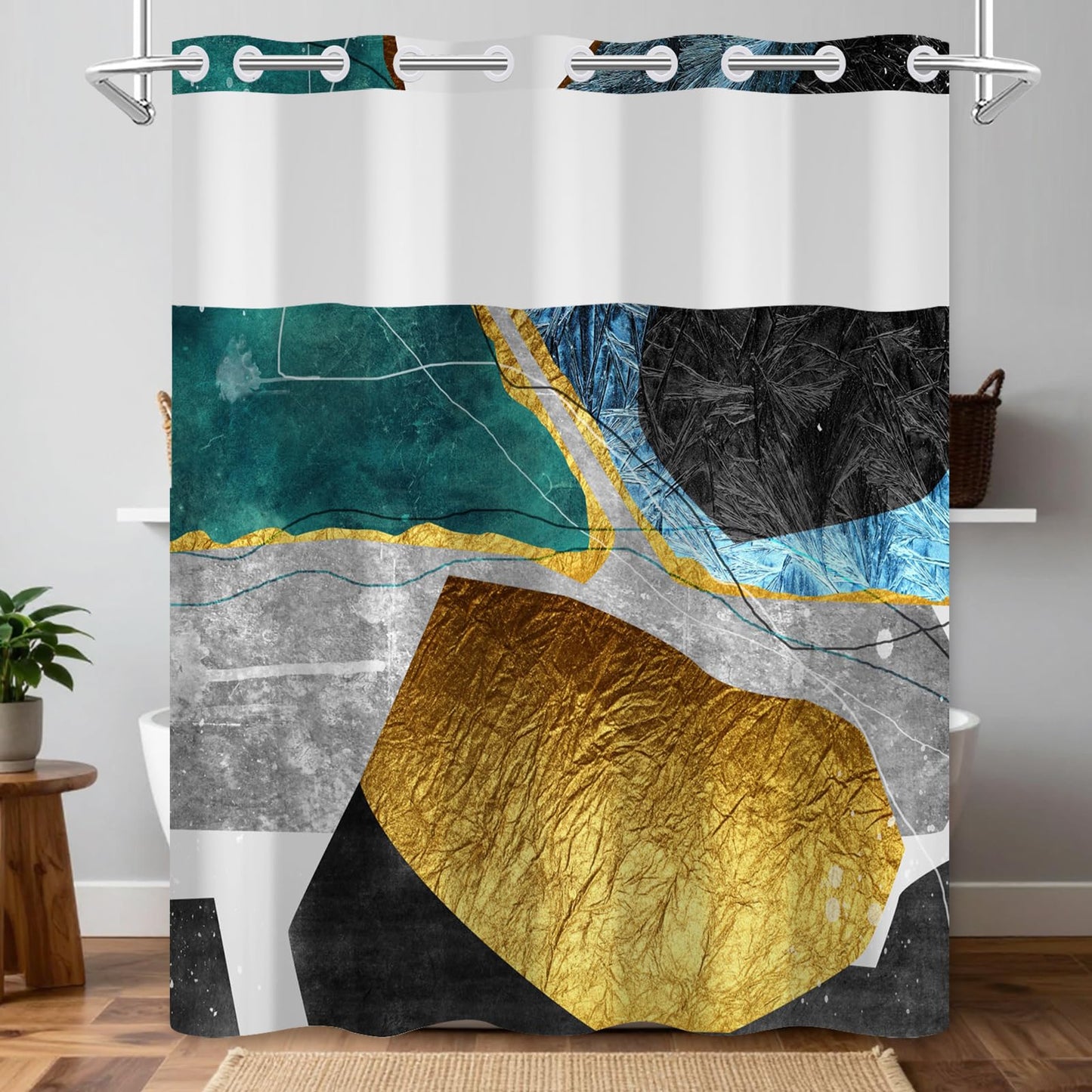 NAEMBCU Abstract Shower Curtain with Snap in Liner 71x74 Inch