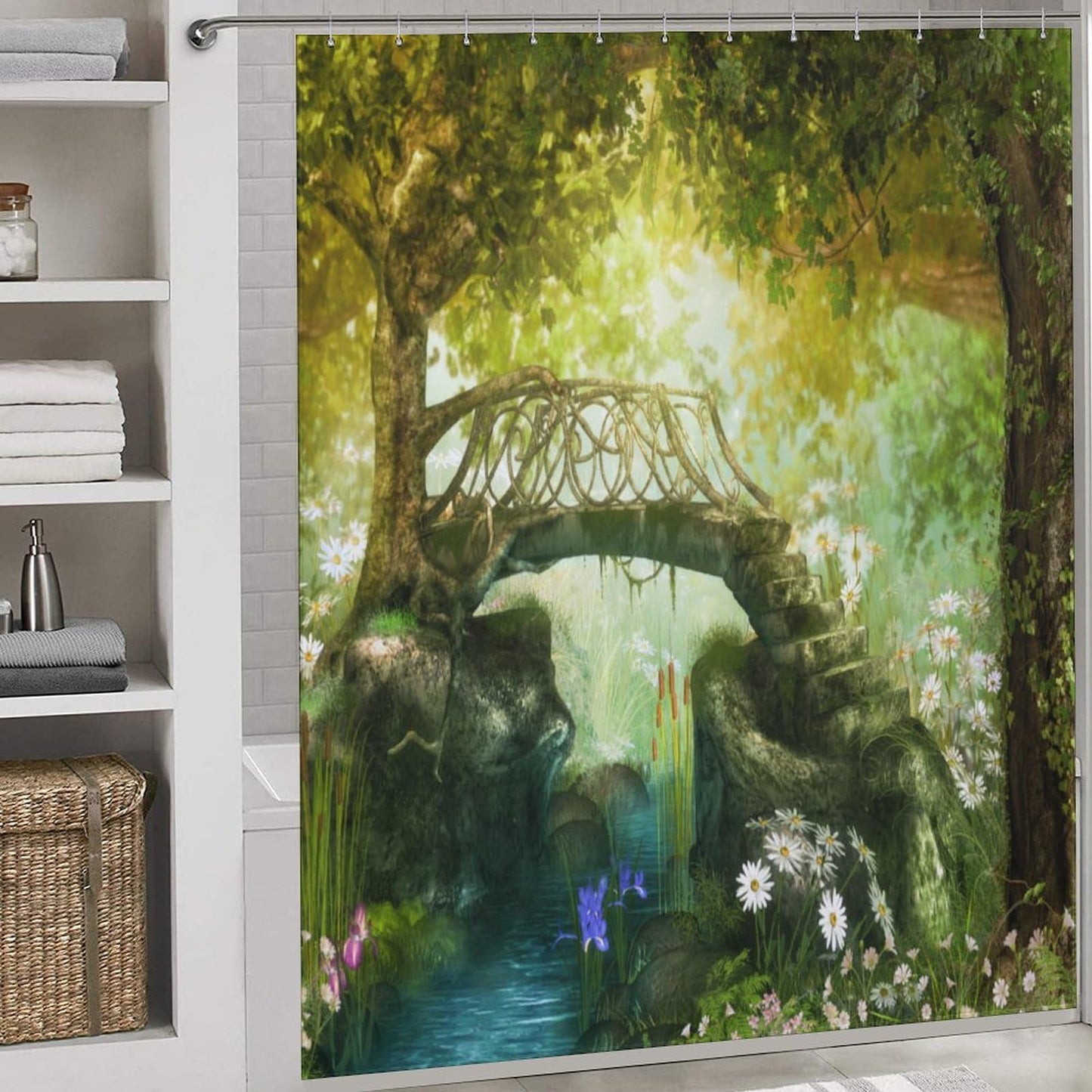 TYVGICZ Forest Shower Curtains,Tree Cave Drapes Fantasy Nature Landscape Backdrop Rainforest Jungle Bath Curtains for Bathroom Decor Polyester Fabric，66x72 Inch