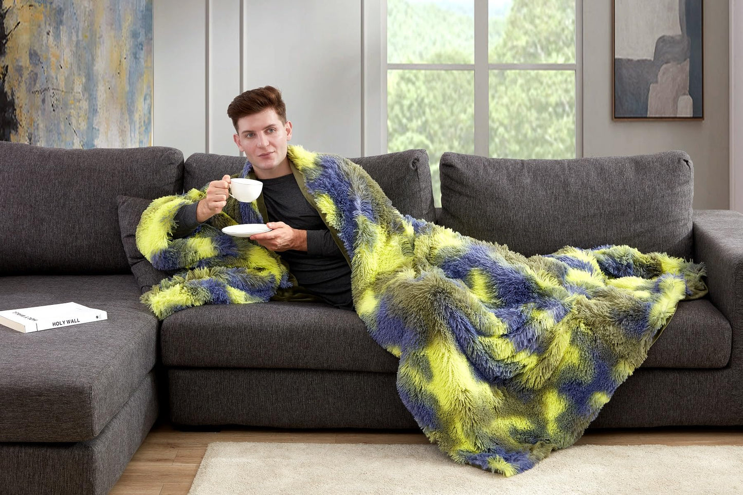 Jillche Bed Fluffy Blanket W/Camo Fur, Ultra Soft Throw Blanket for Teens, Warm Fuzzy Blankets and Throws for Bed, Stylish Tie Dye Faux Fur Blanket as, Fall Blanket 50” X 60” Xmas Gift