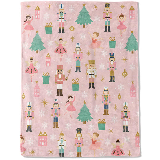 ainori Christmas Decorative Blanket, Nutcracker Fairy and Tree Print Throw Decoration, Soft Flannel Winter Blankets for Couch Bed Sofa, Holiday Home Decor, Xmas Festival Gifts Pink 50x60 Inch