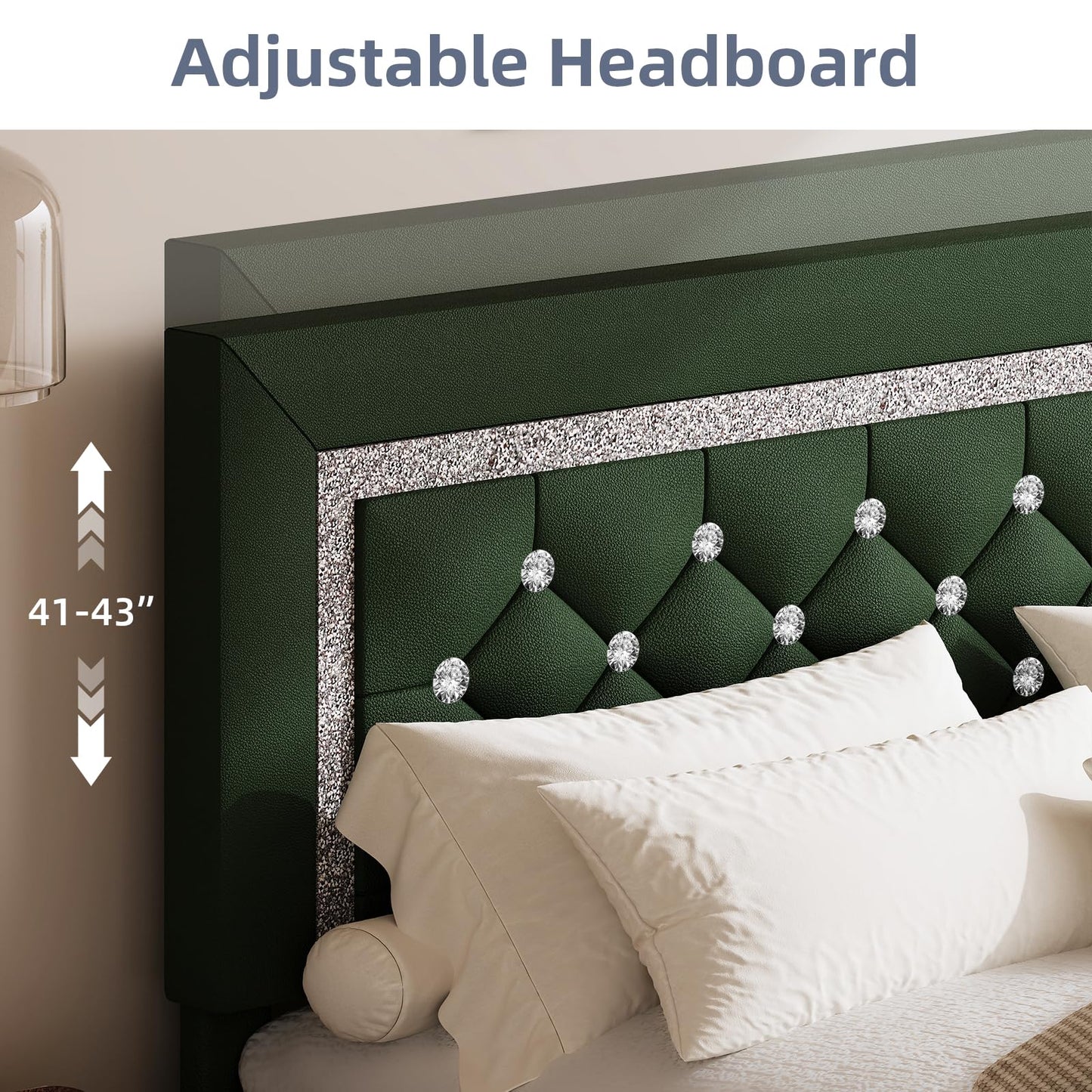 BarnFurin Queen Size Bed Frame with Headboard, Faux Leather Upholstered Bed with Diamond Tufted Design, Modern Bed Frame with Wooden Slats Support, No Box Spring Required, Easy Assembly, Green