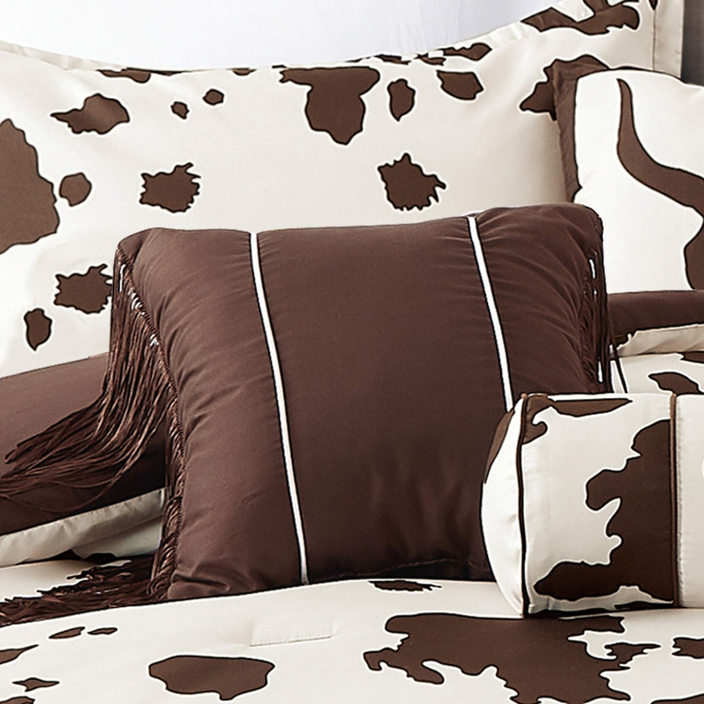 Artistic Home Textiles 6-Piece Cow Print Comforter Set, Western Farmhouse Bedding Set, Brown & Cream Microfiber Bed in a Bag with Decorative Pillows (Cowboy 6pcs, King