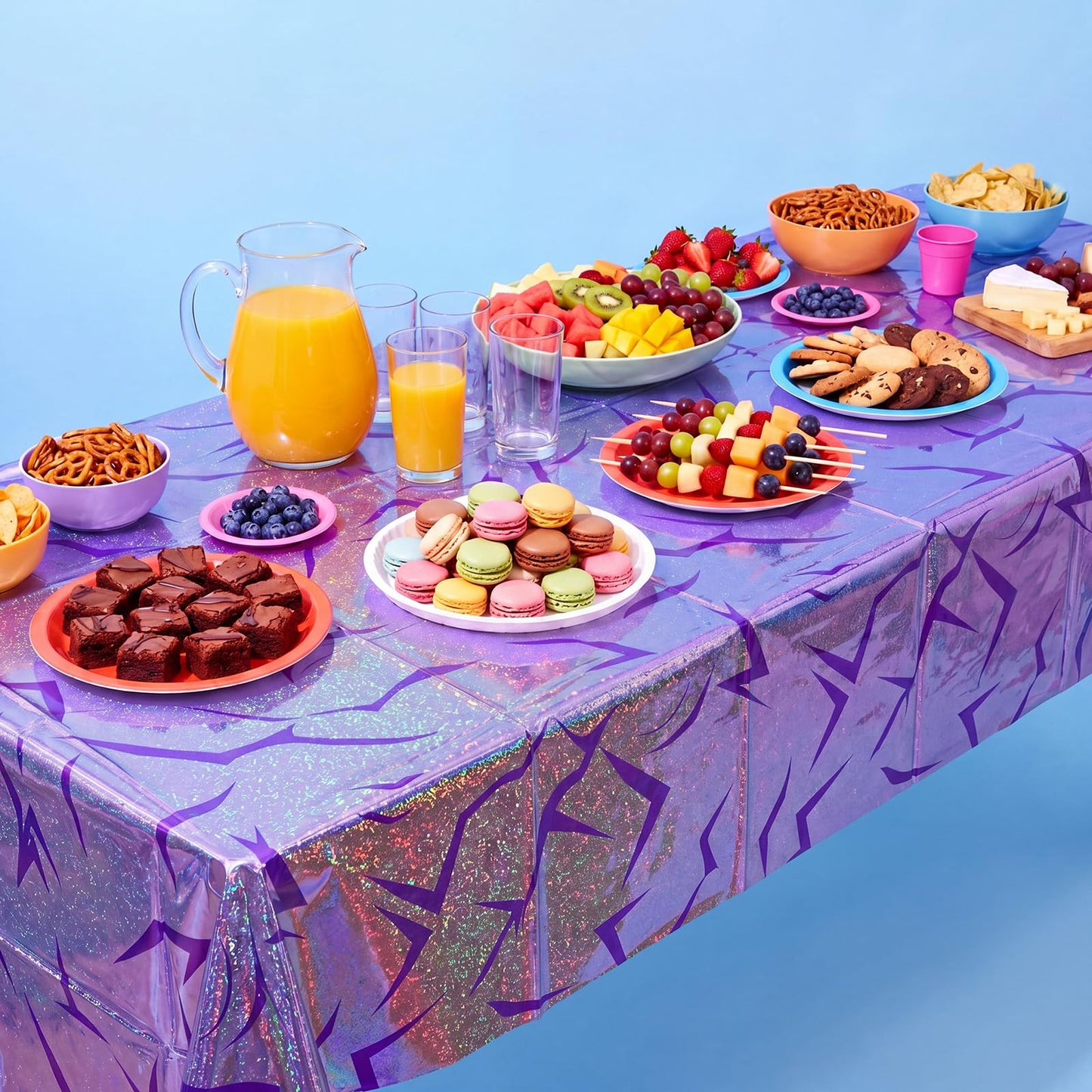 Fanfanwin 3 Pack Kpop Theme Birthday Decorations Iridescent Holographic Purple Tablecloth Disposable Waterproof Plastic Laser Table Covers for Girls Disco Party Supplies, 54x108 Inch