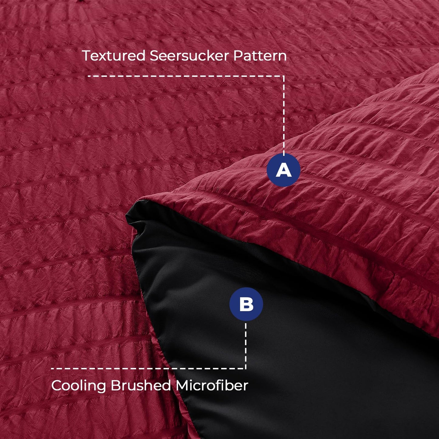 HYMOKEGE Red/Black Oversized Queen Comforter Set Seersucker 7 Pieces, All Season Luxury Bed in a Bag for Bedroom, Bedding Set with Comforter, Sheets, Pillowcases & Shams