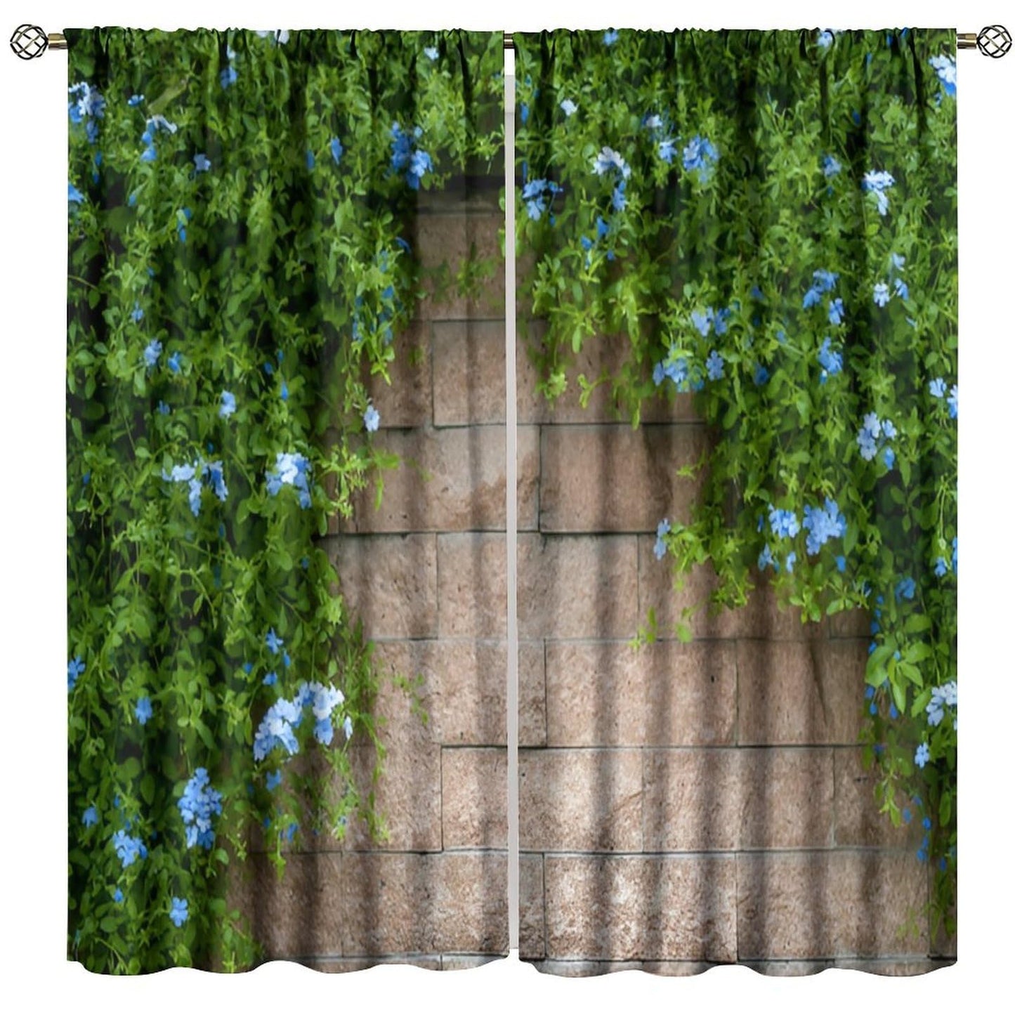 Stone Brick Wall Blackout Curtain,Retro Rocks Stone Wall Green Leaves Nature Scenery Rod Pocket Drapes Treatments Window Curtains for Kitchen Living Room Office Cafe Decor 21"W x 45"L (Pack of 2)
