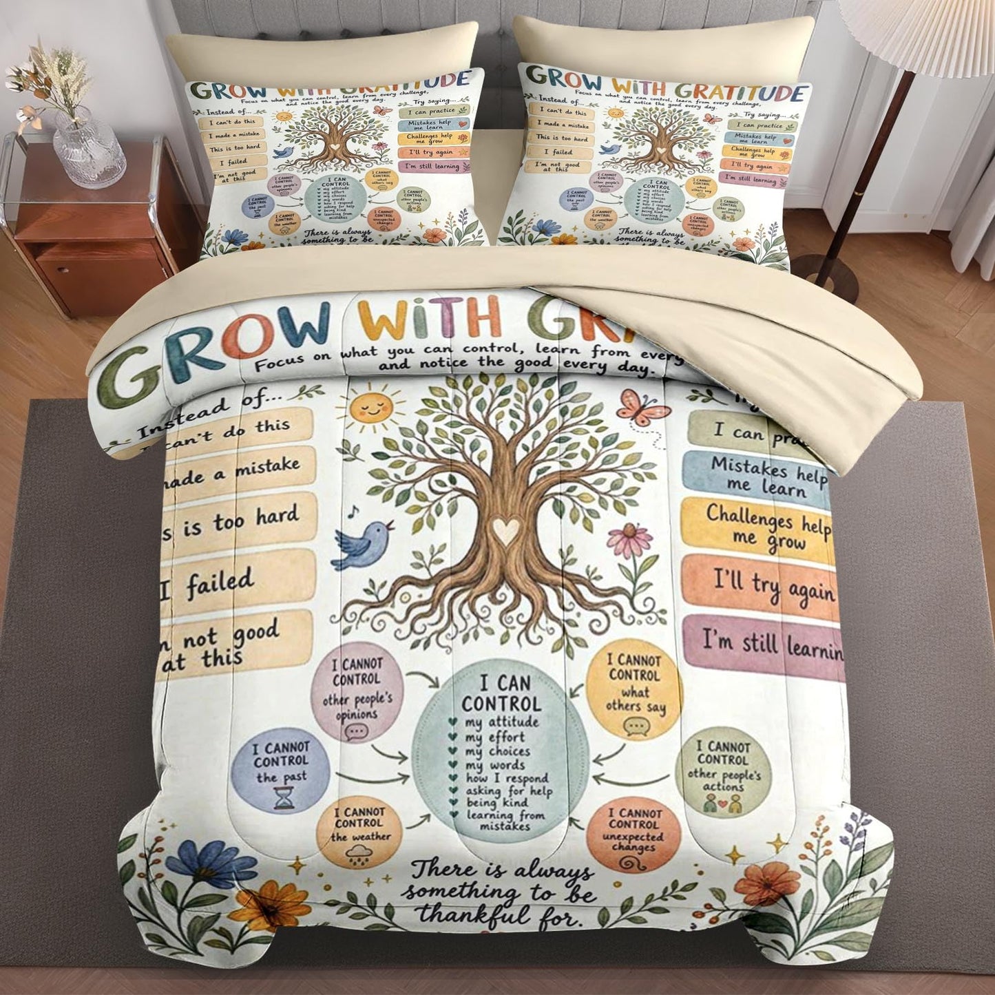 Boewywh Comforter Set Twin Size Classroom Motivational Inspirational 7 Pcs, Bedding for Kids and Adults, Bed Sheet Sets with Fitted Sheet 2 Pillowcases & 2 Shams for Bedroom Bed Decor
