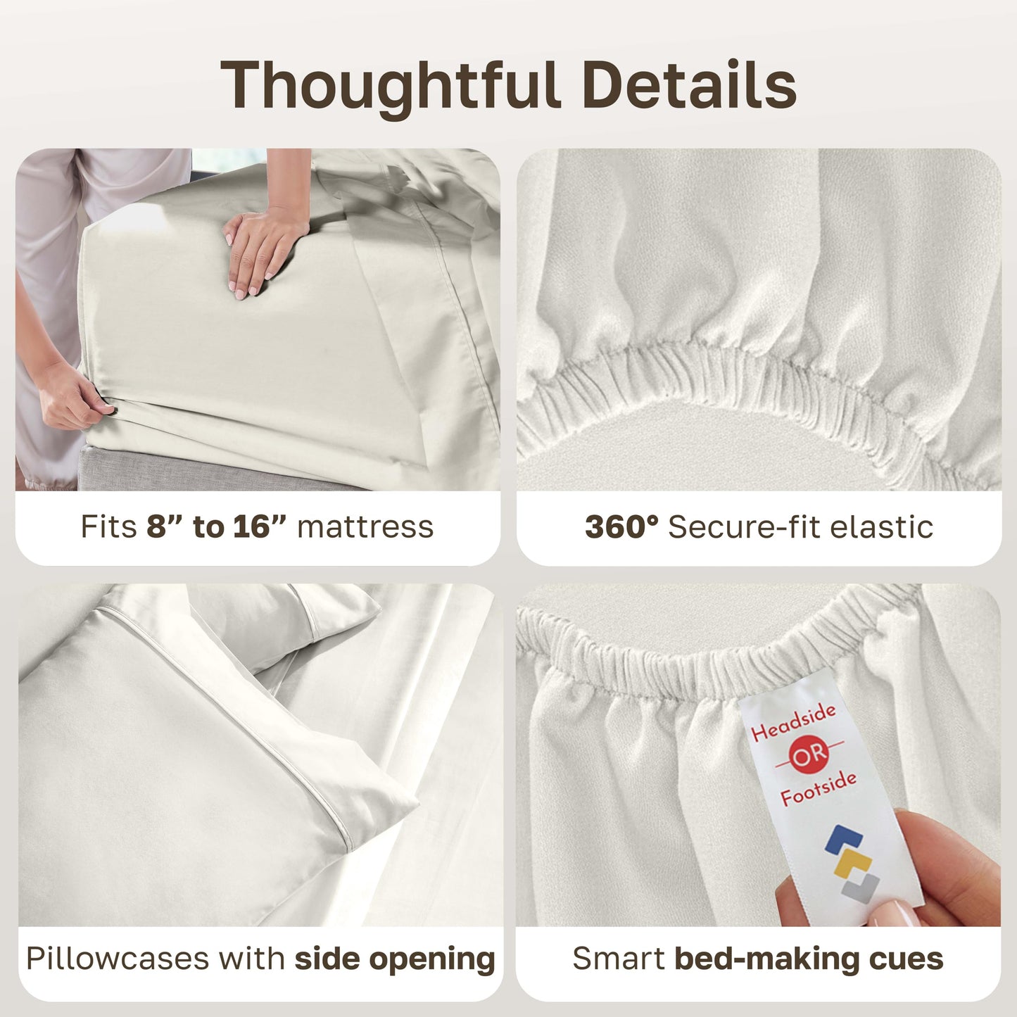 California Design Den Soft 100% Cotton Queen Sheet Set, 400 Thread Count Good Housekeeping Award Winner, Silky Sateen Weave with Deep Pockets, Long Staple Cotton Bed Sheet Set - Ivory (Pale Tone)