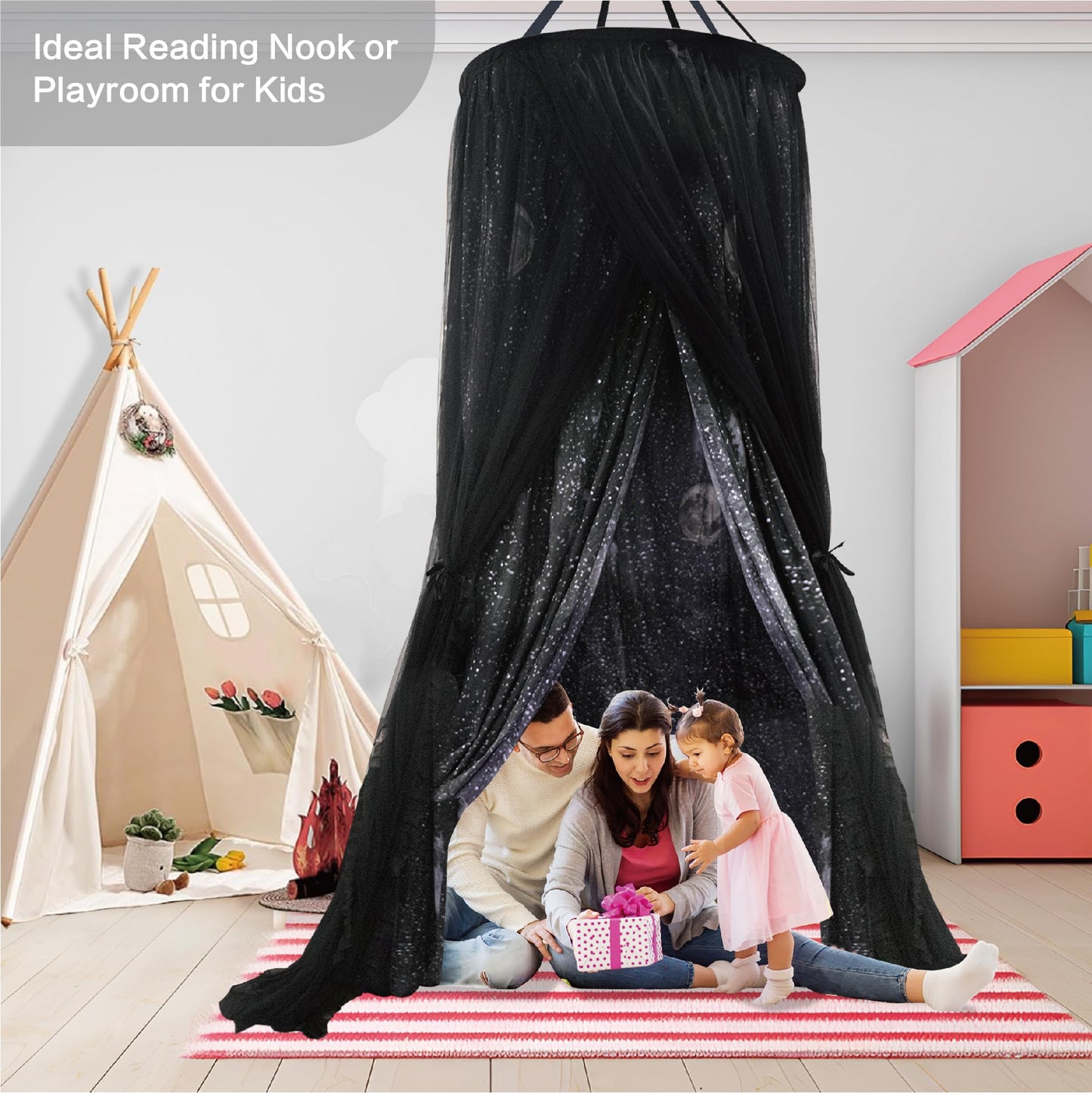 ZXPLO 32"x 106" Bed Canopy for Girls & Adults, Double Layer Princess Round Dome Bed Curtain Canopy Drapes, Dreamy Mosquito Net Reading Nook, Bedroom Decoration (Moon)