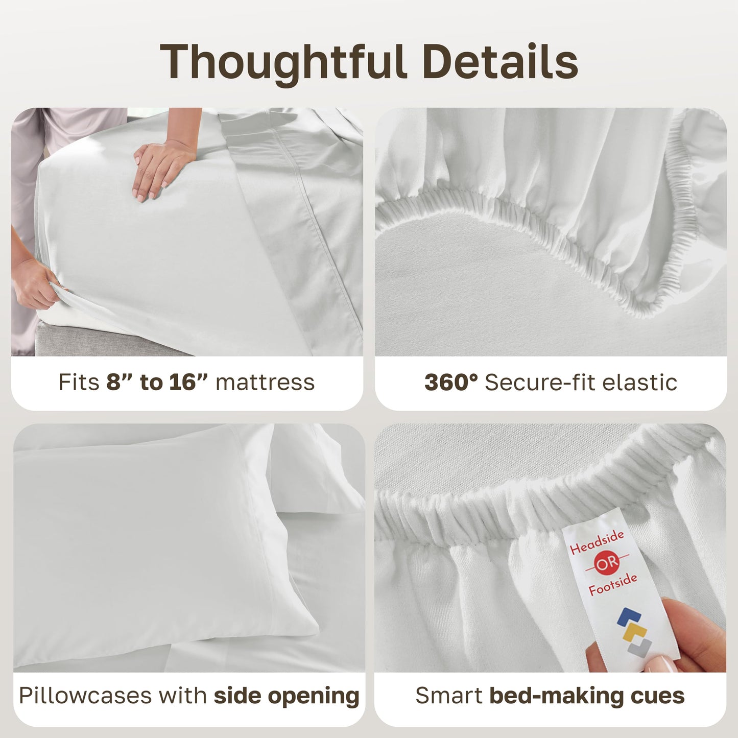 California Design Den Full Bed Sheets Set - 600 Thread Count Sateen, 100% Cotton Sheets, Deep Pockets with All Around Elastic, Snug Fit, Durable Bedding Set - Antique Ivory Mist