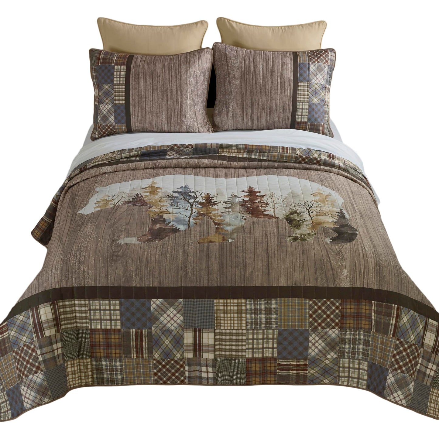 Donna Sharp Full/Queen Chimera Bear Bedding Set - 3 Piece - Ivory, Taupe, Slate Blue, Autumn Gold, Walnut, Olive and Mahogany Quilt 90" x 90" and 2 Standard Pillow Shams 20"x26"