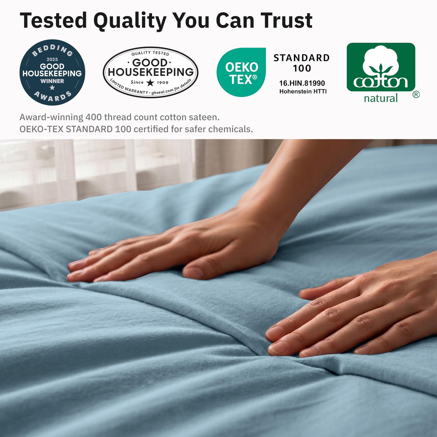 California Design Den Natural 100% Long Staple Cotton Duvet Cover Queen Size/Full Size Only Premium 400 Thread Count Duvet Cover Queen Size Cotton, Soft Weave, Button Closure Corner Ties - Sky Blue