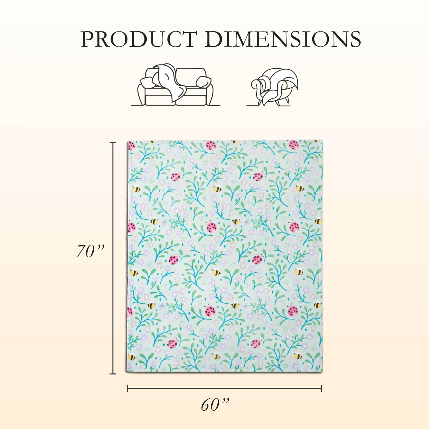 Creative Home Ideas Oversized Plush Throw Blanket 60" x 70", Bees and Lady Bugs