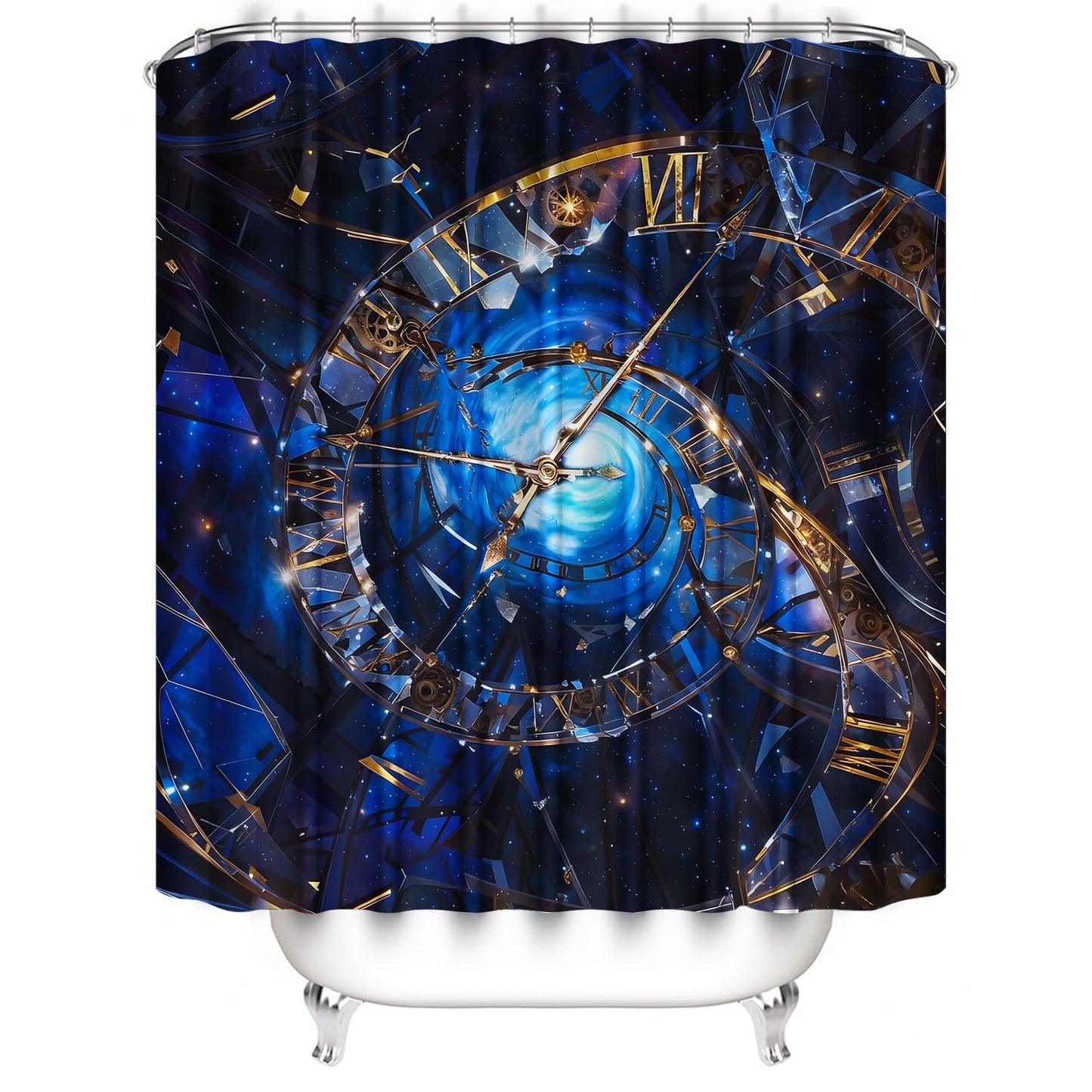 Chrainy 4Pcs Twisted Clock Shower Curtain Set with Rugs Blue Starry Sky Bathroom Decor Set Cosmic Bathroom Set with Shower Curtain and Rugs and Accessories 12 Hooks
