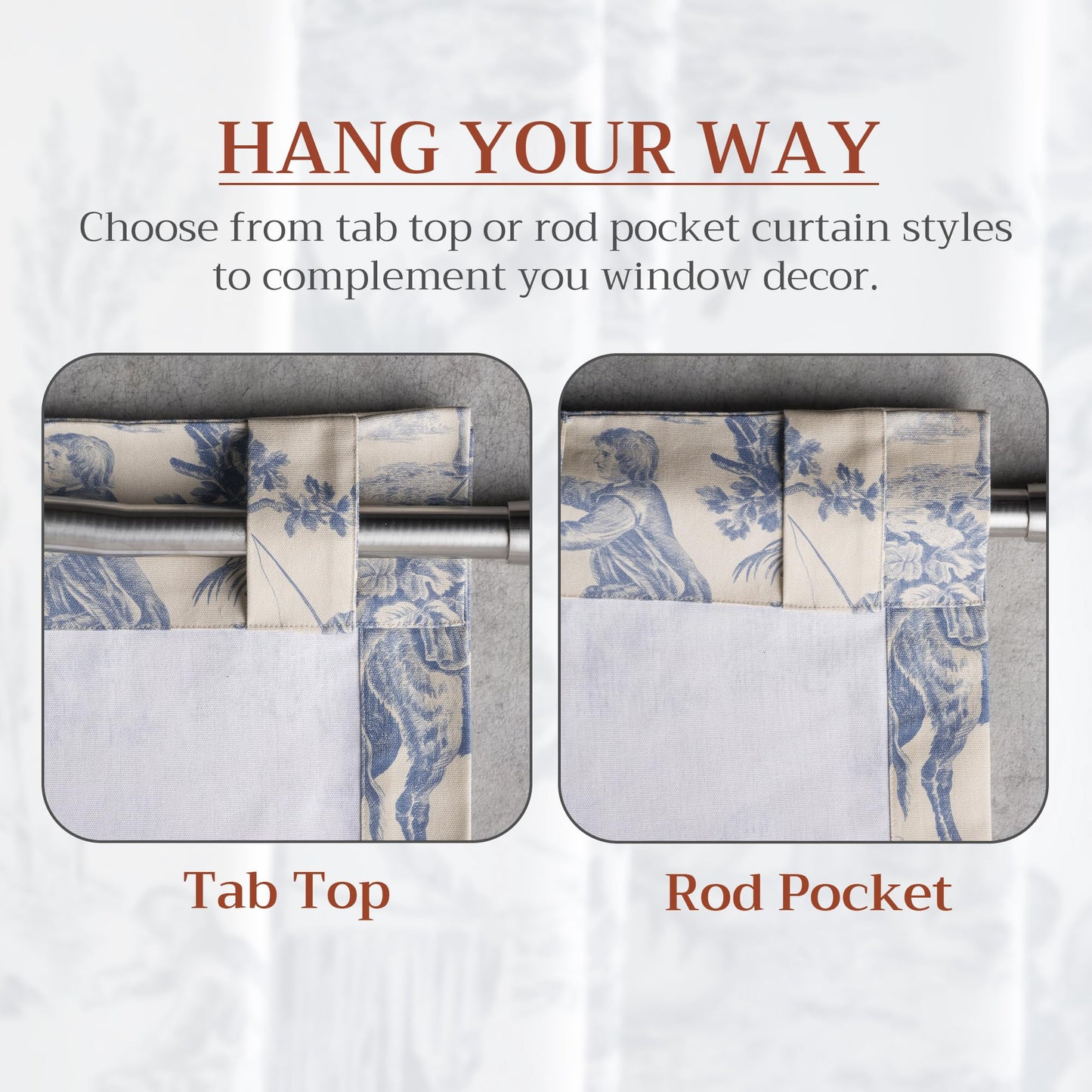Maison d' Hermine Curtains for Living Room 100% Cotton 96 inch Length One Panel Light Filtering Toile Curtains for Bedroom Windows with Rod and Loop Pockets Drapes (The Miller Blue, 50" W x 96" L)