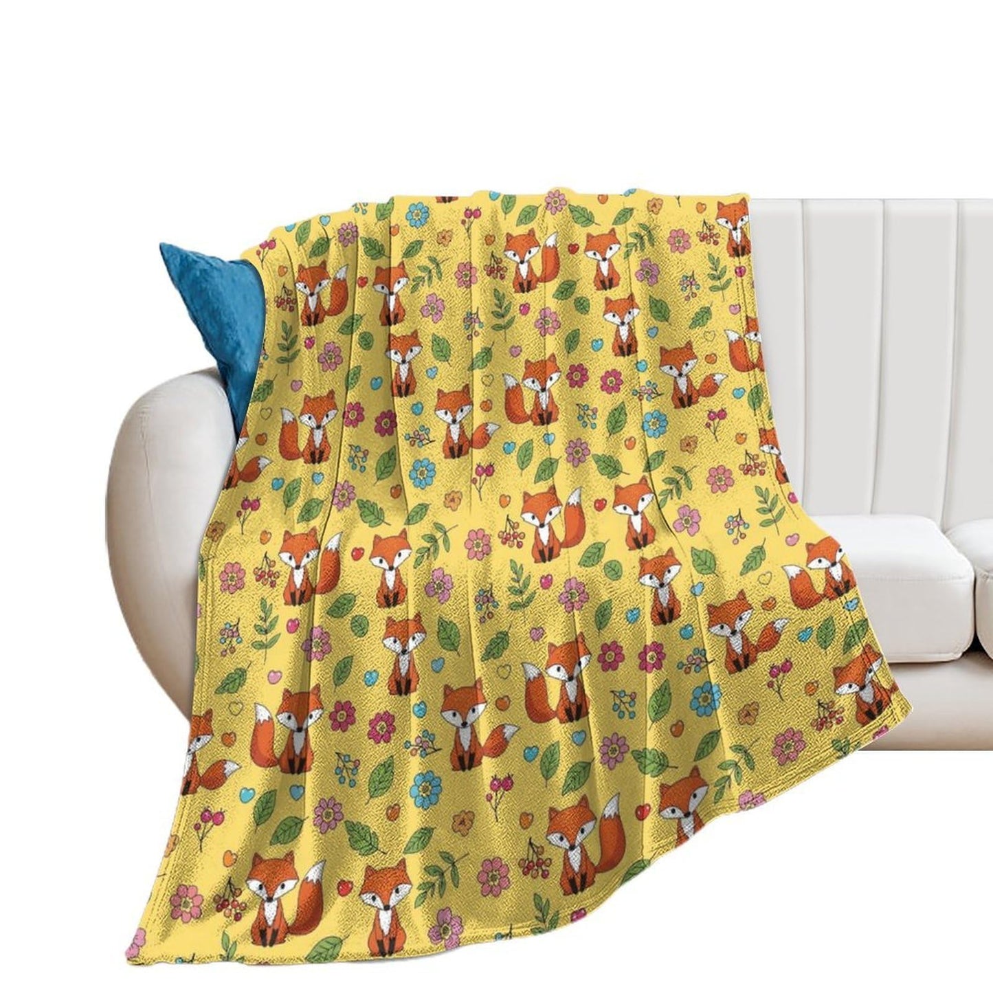 Soft Air Conditioned Blanket, Home Decor Cozy Warm Blanket for Bed, Sofa and Couch Compatible with Cute Fox Floral