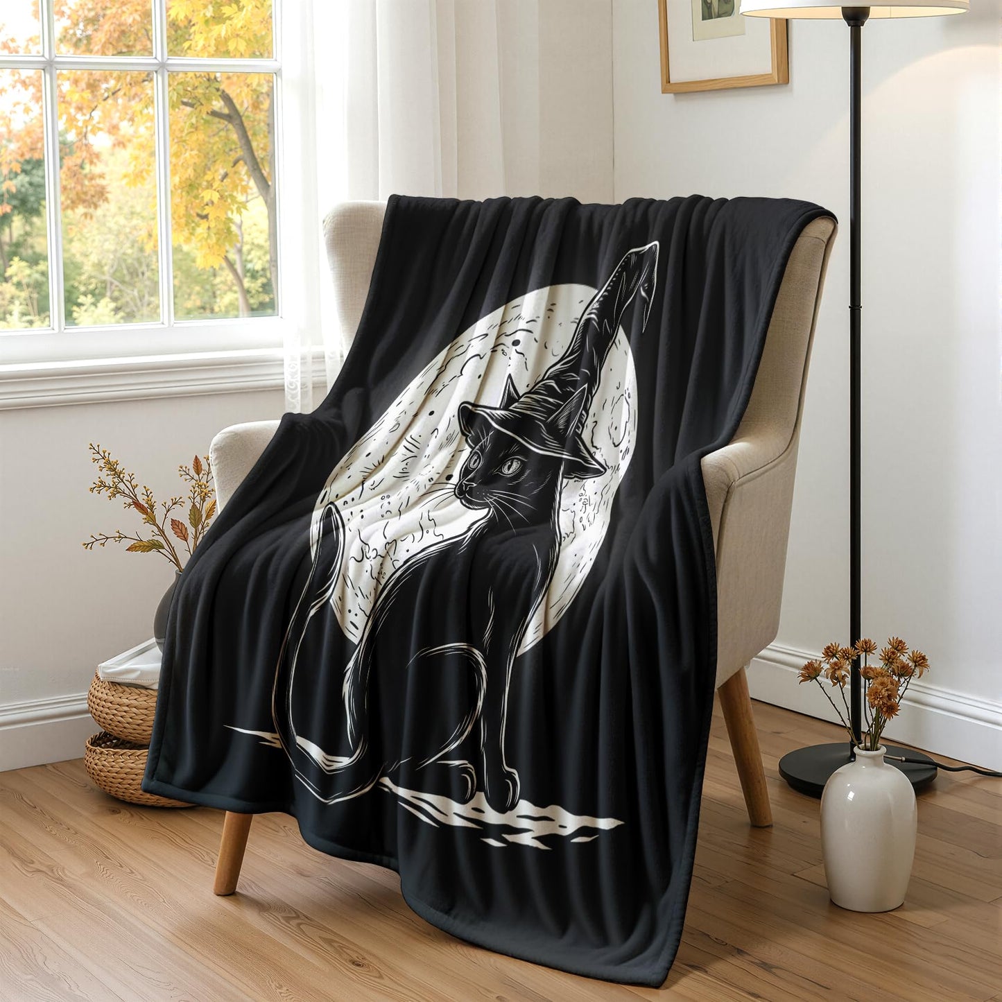 GEDAEUBA Black Cat Blanket Halloween - Witchy Fleece Blanket Throw, Soft Cozy Blankets & Throws for Couch, Bed, and Sofa, 50x60 inches