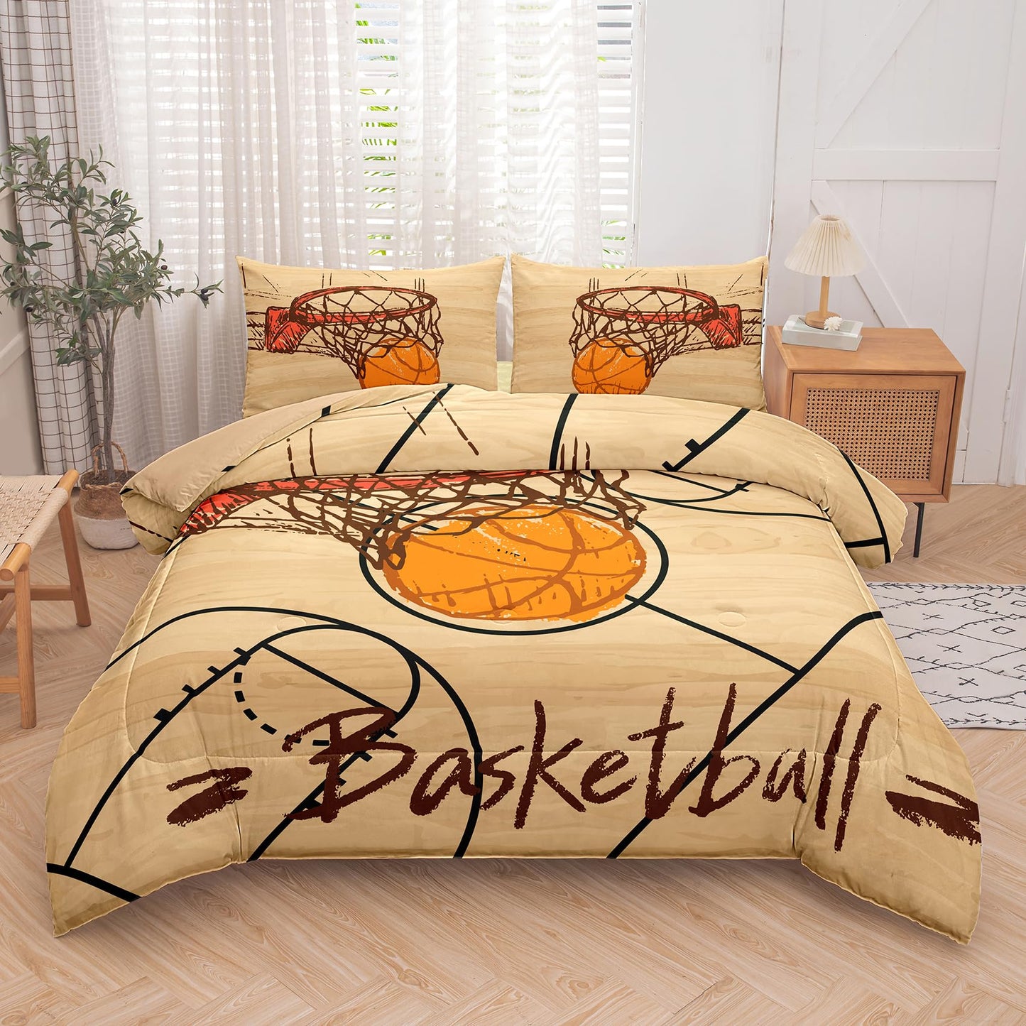 Peopleareok Basketball Comforter Set Twin (68x86 Inch), 3D Printed Basketball Theme Comforter, 2 Pieces Soft Microfiber Bedding Set for Boys Kids with 1 Pillowcase
